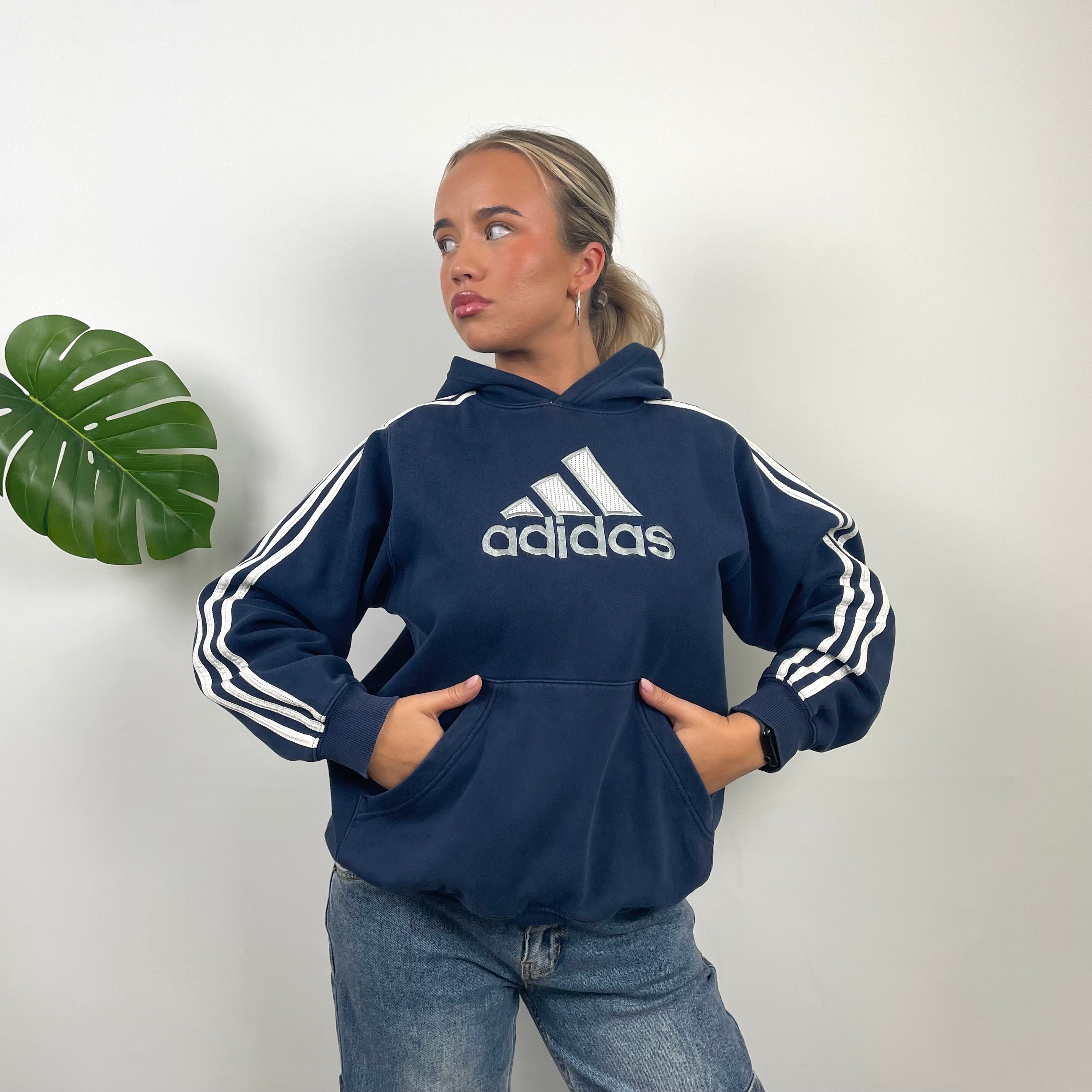 Adidas RARE Navy Embroidered Spell Out Hoodie (M)
