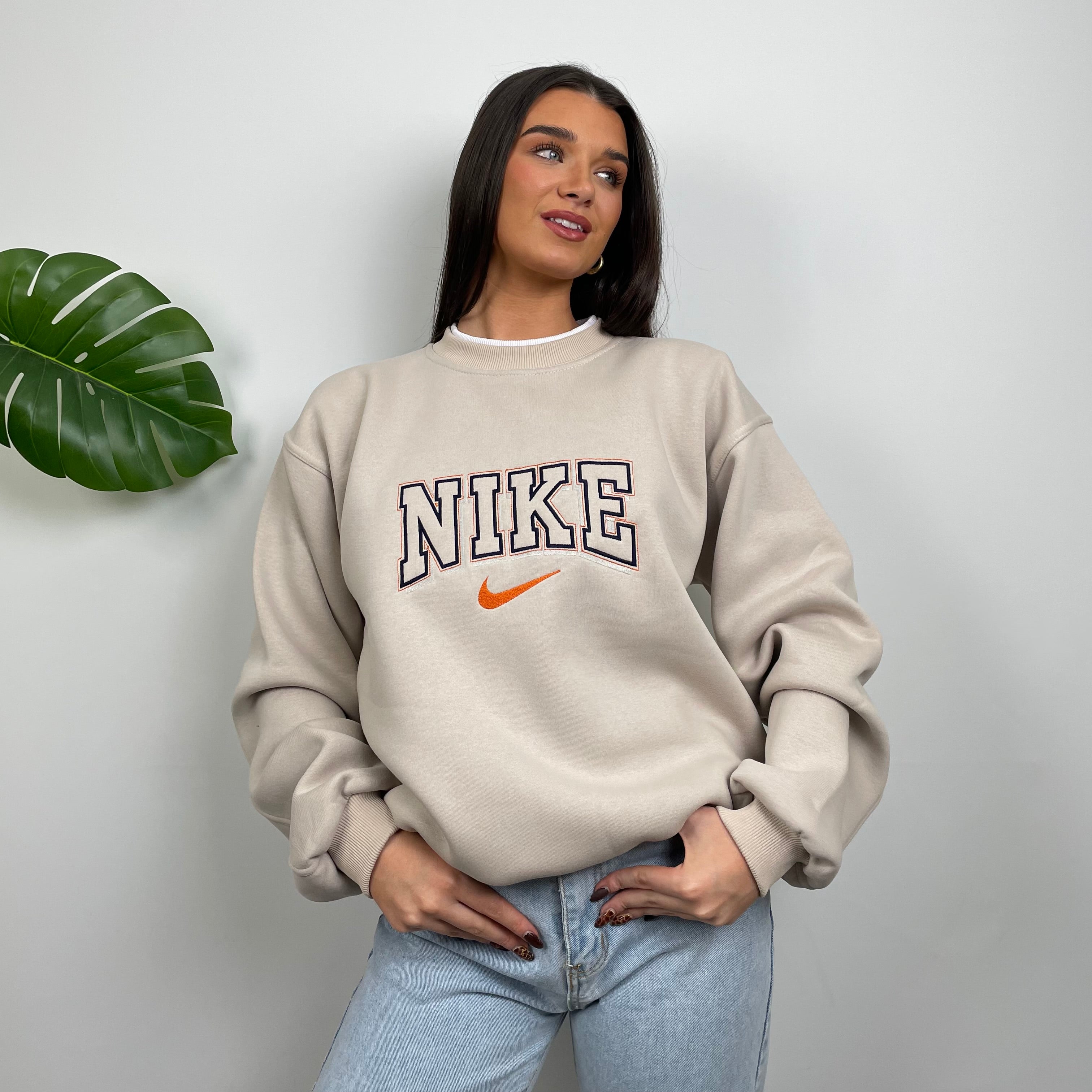 Nike RARE Cream Embroidered Spell Out Sweatshirt (L)