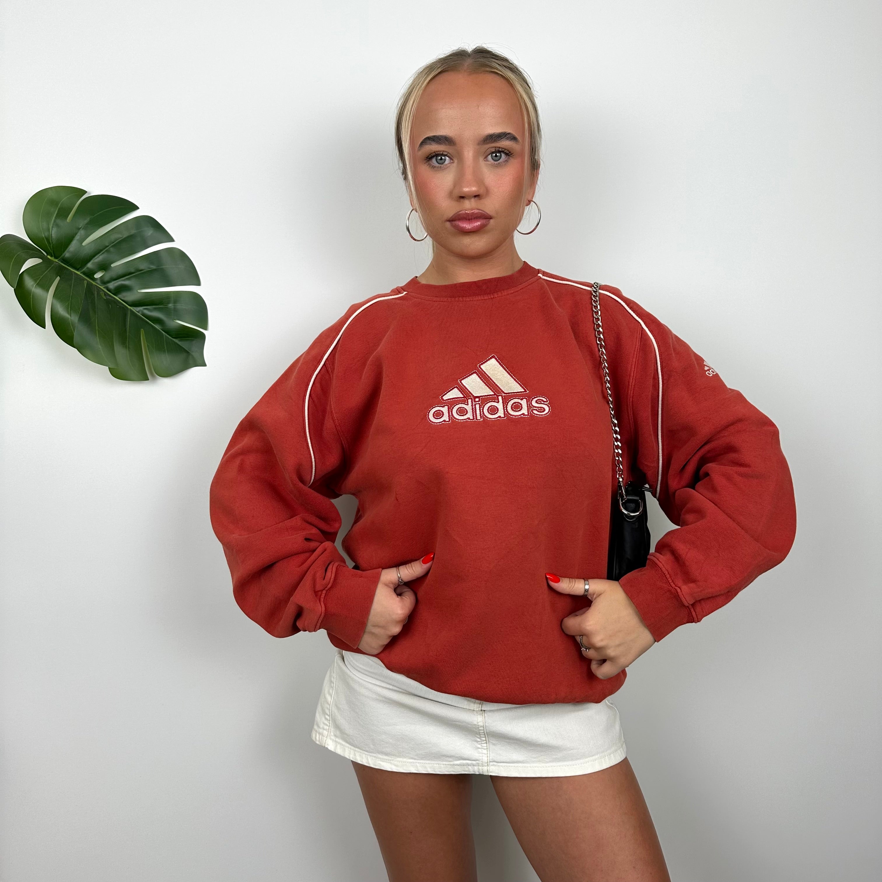 Adidas Red Embroidered Spell Out Sweatshirt (L)