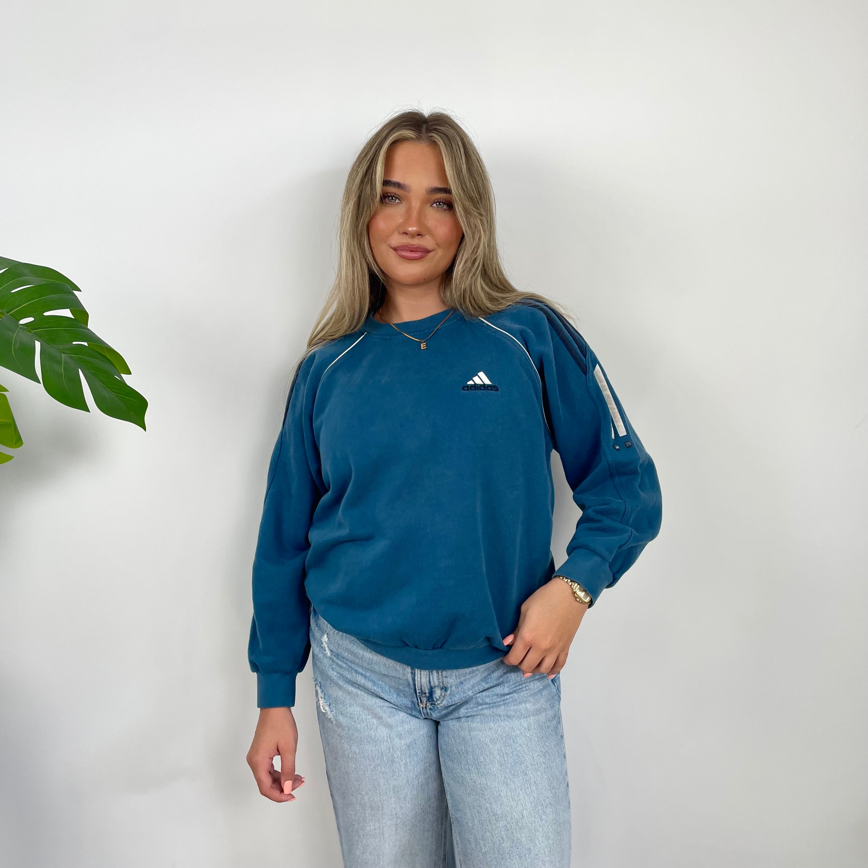Adidas Navy Embroidered Spell Out Sweatshirt (S)