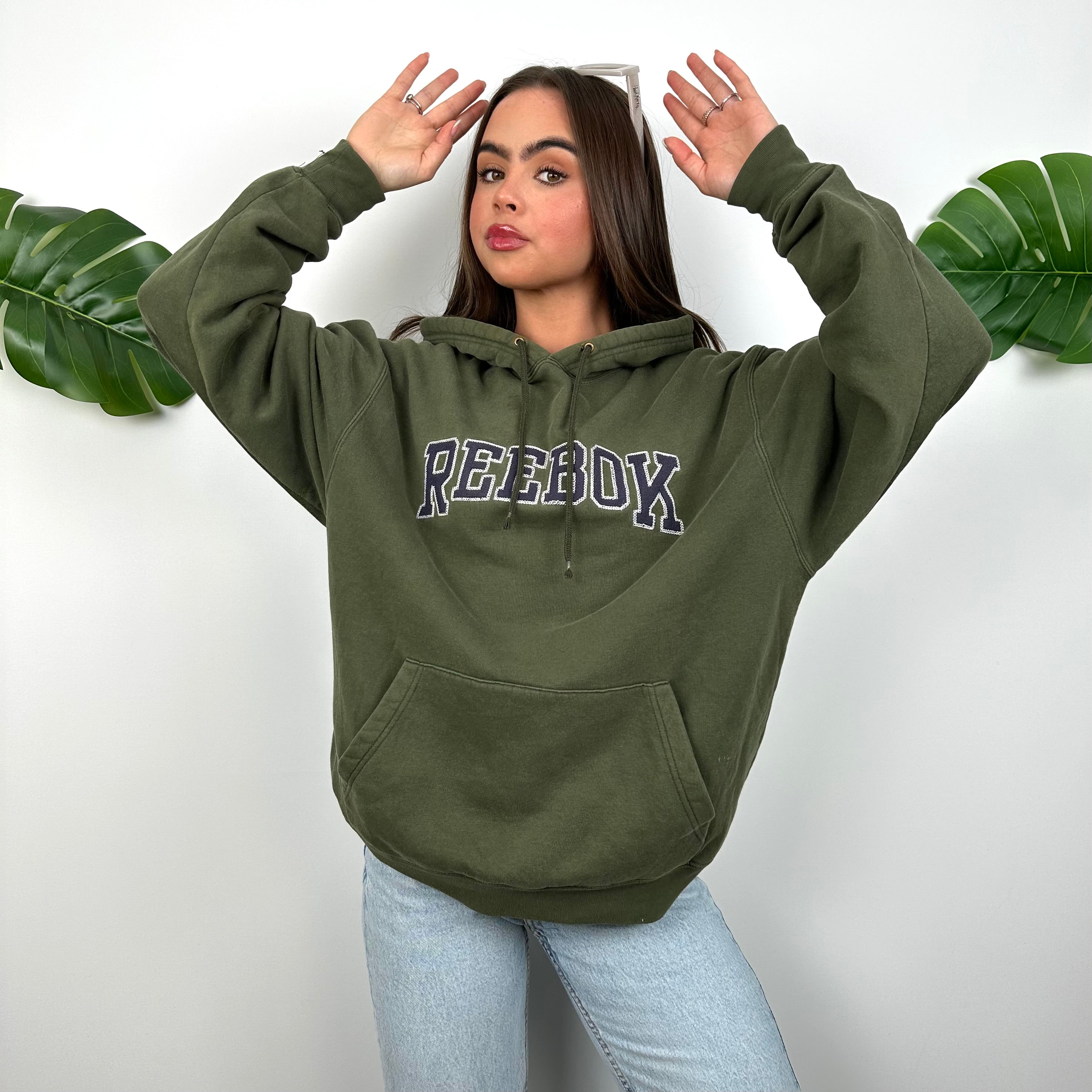 Reebok Green Embroidered Spell Out Hoodie (M)