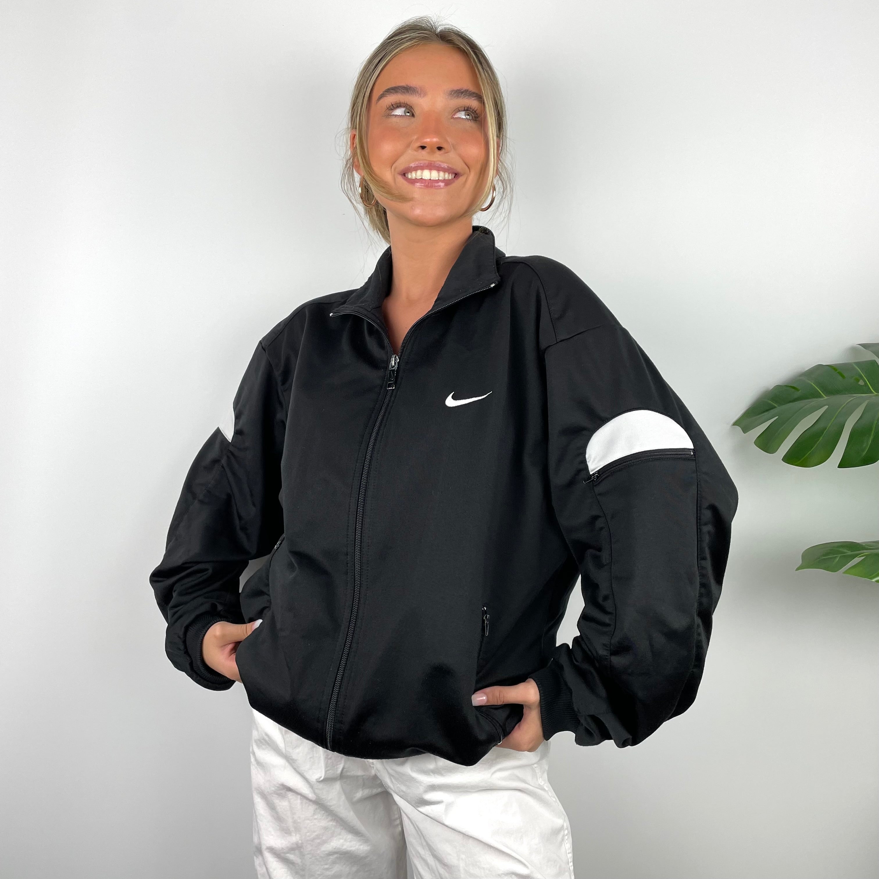 Nike RARE Black Embroidered Swoosh Zip Up Track Jacket (M)