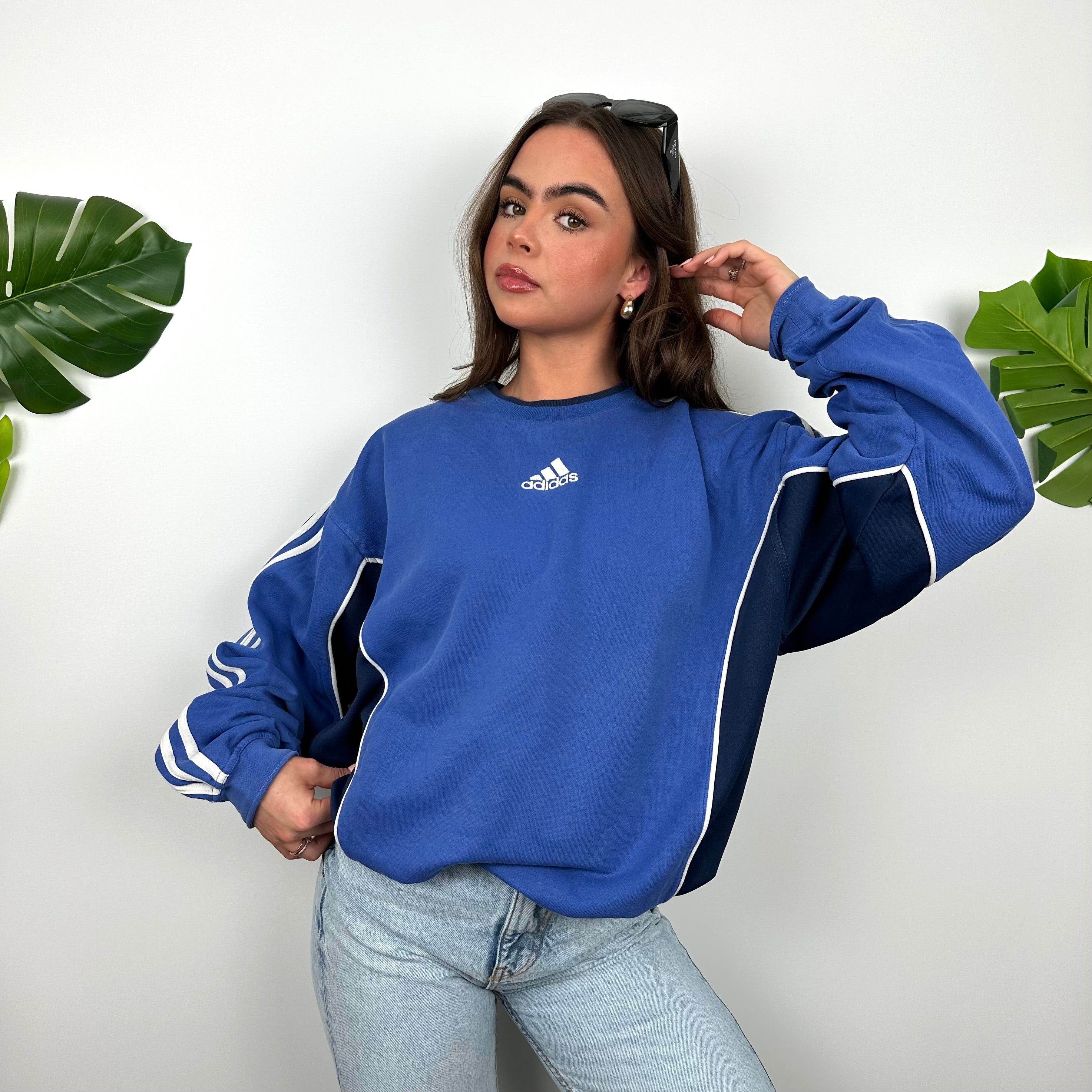 Adidas Blue Embroidered Spell Out Sweatshirt (M)