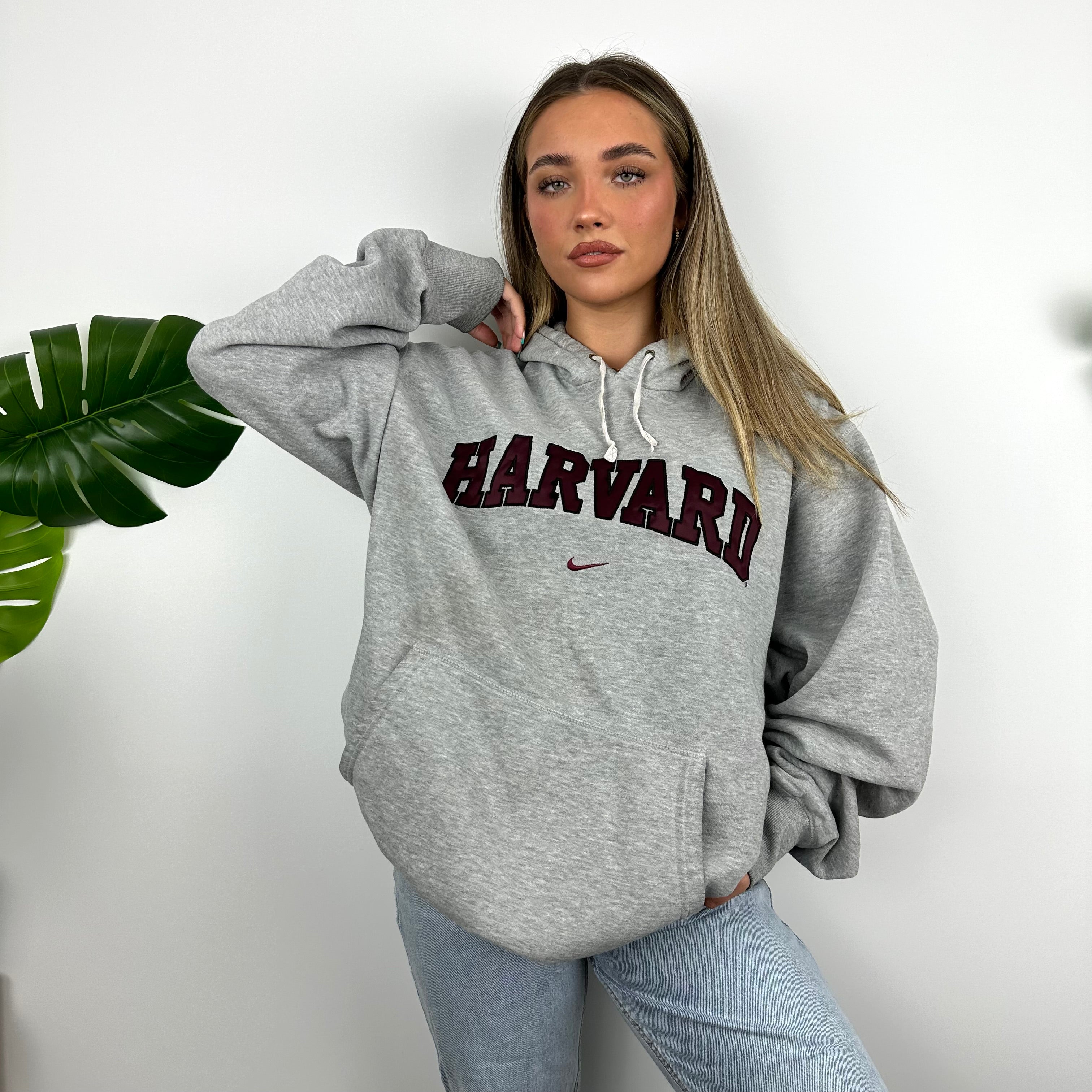 Nike x Harvard RARE Grey Embroidered Spell Out Hoodie (XL)