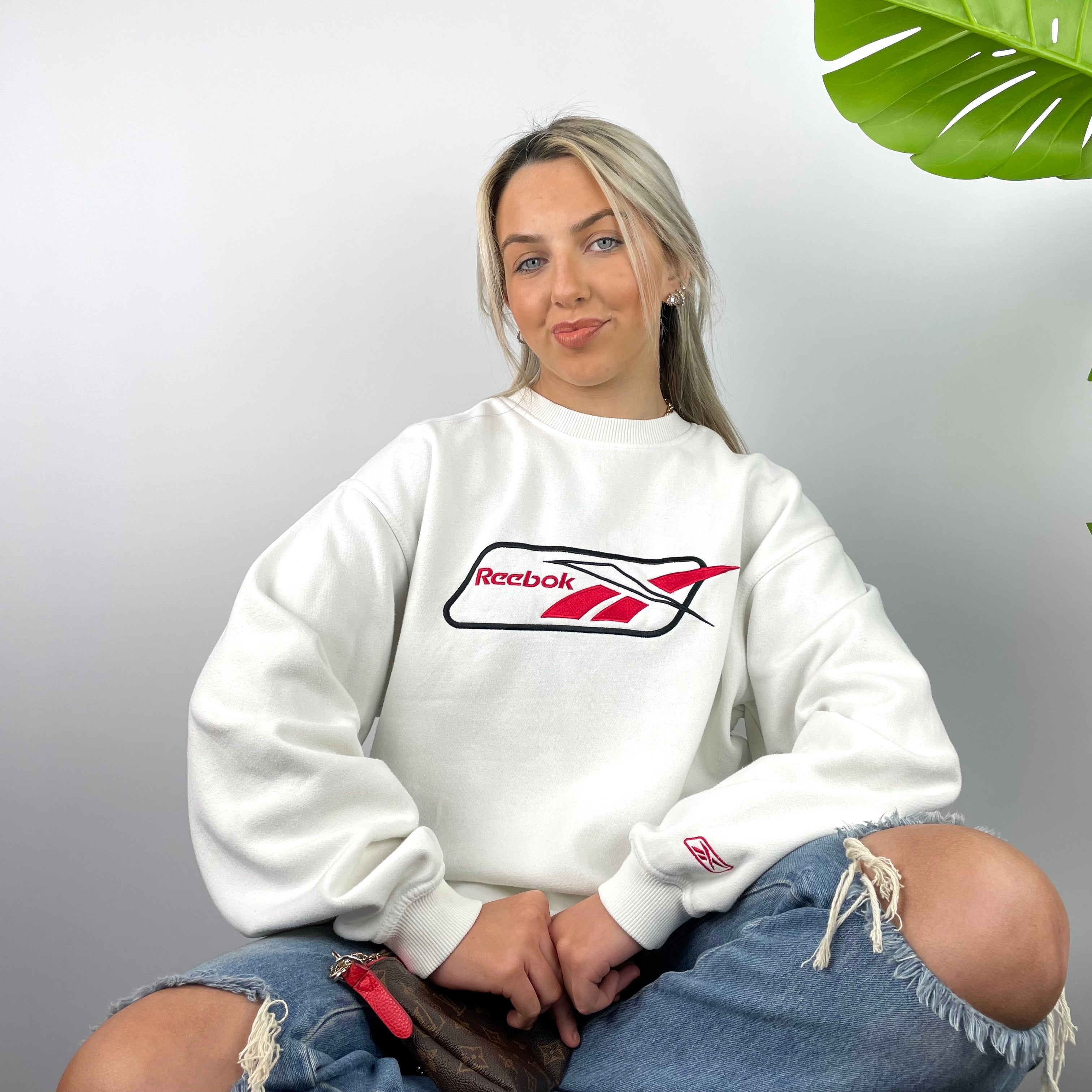 Reebok White Embroidered Spell Out Sweatshirt (L)