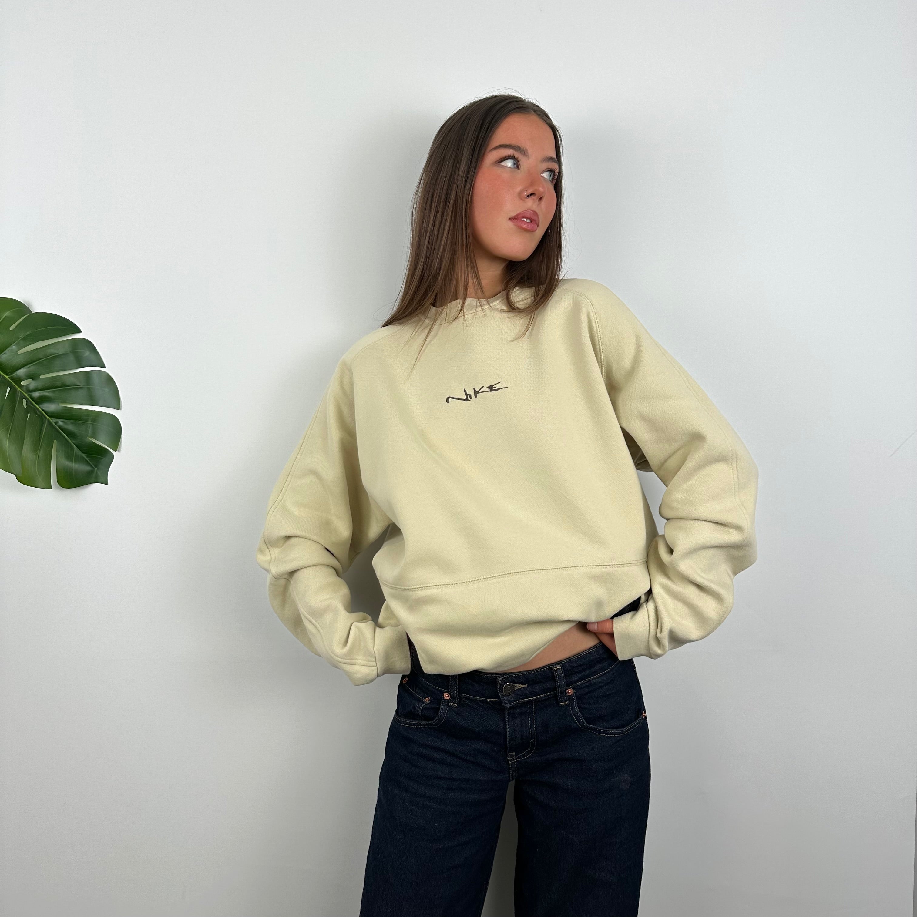 Nike RARE Cream Embroidered Spell Out Sweatshirt (L)