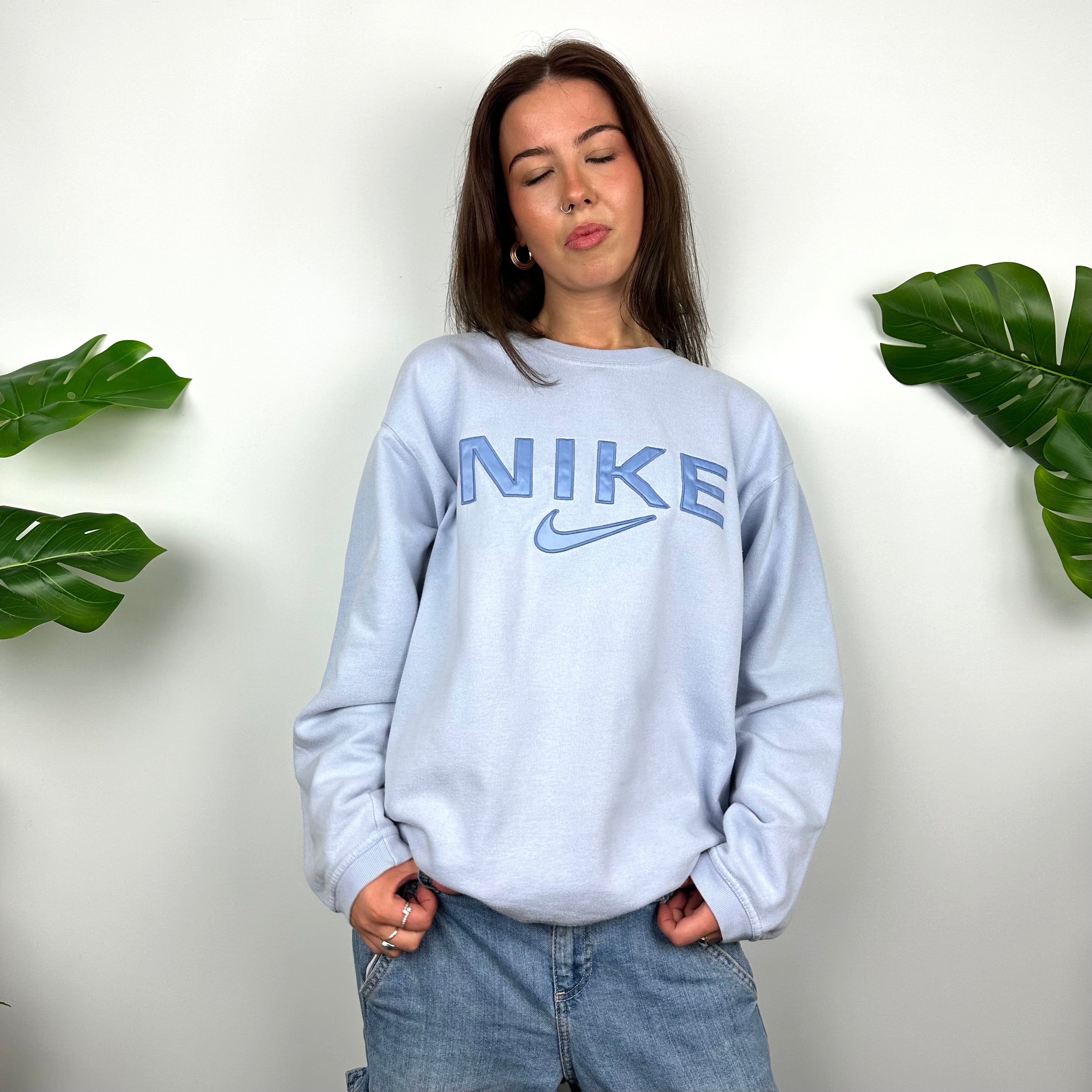 Nike Baby Blue Embroidered Spell Out Sweatshirt (L)