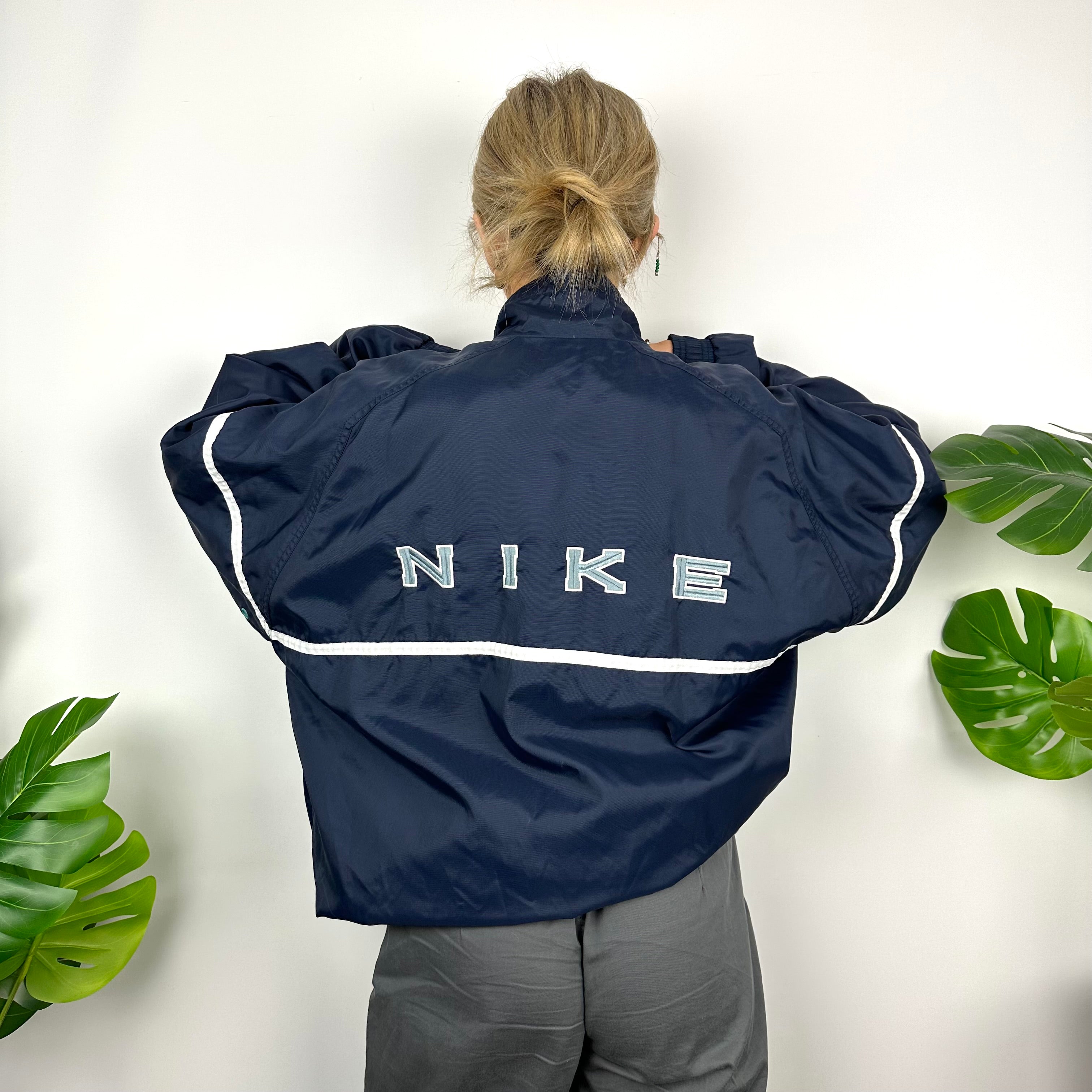 Nike Navy Embroidered Spell Out Quarter Zip Windbreaker Jacket (XL)