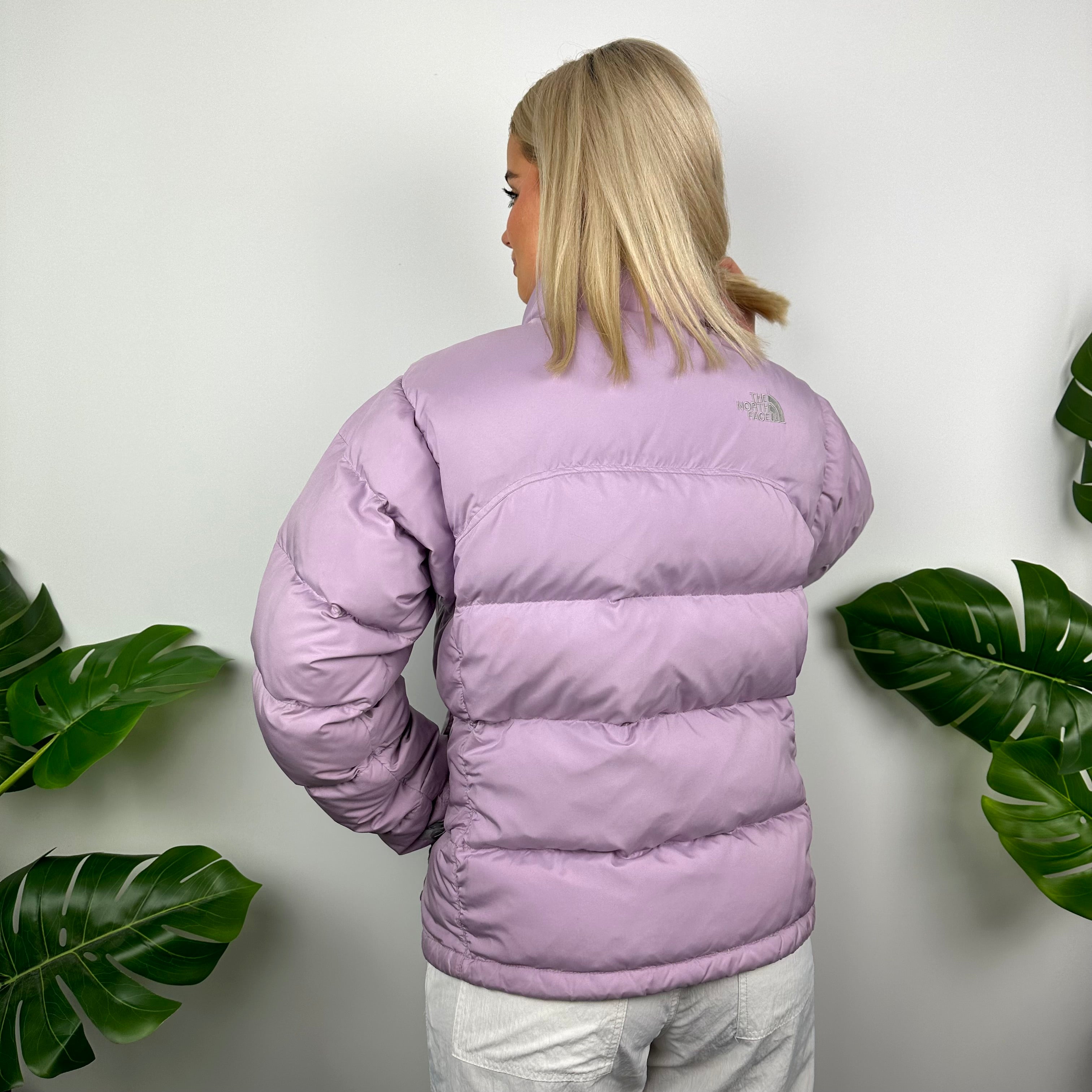 The North Face Parma Violet Embroidered Spell Out Puffer Jacket (S)