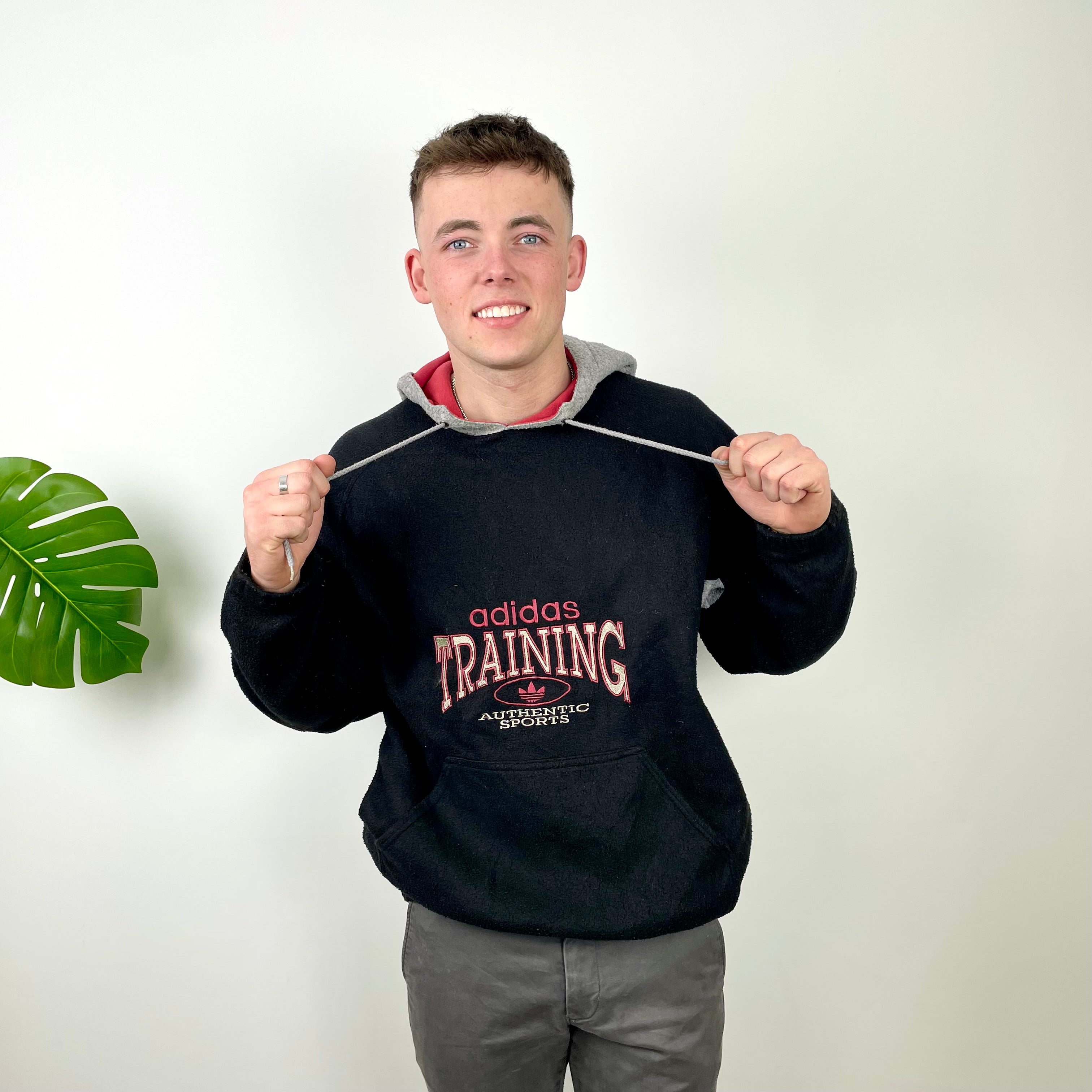 Adidas Training Navy Embroidered Spell Out Teddy Bear Fleece Hoodie (XL)