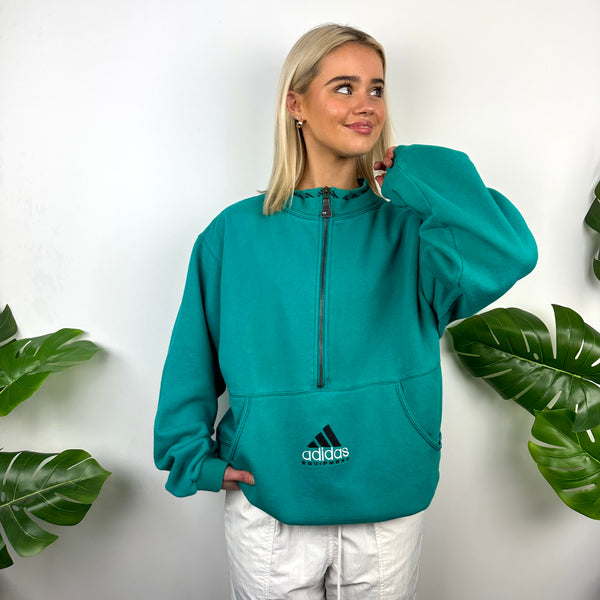 Adidas Equipment RARE Turquoise Green Embroidered Spell Out Quarter Zip Sweatshirt (L)