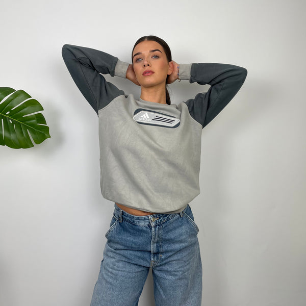 Adidas Grey Embroidered Spell Out Sweatshirt (S)