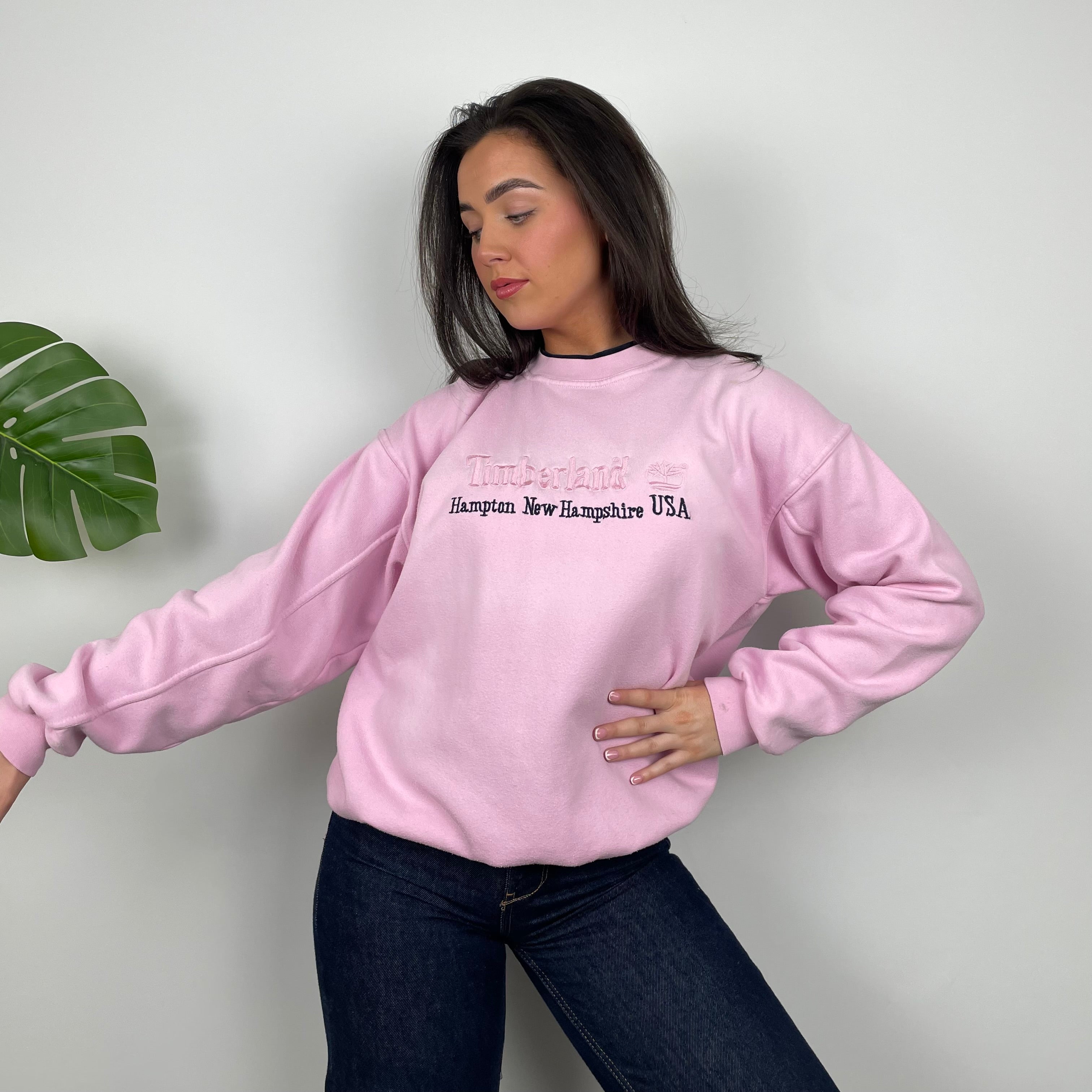 Timberland Baby Pink Embroidered Spell Out Sweatshirt (M)