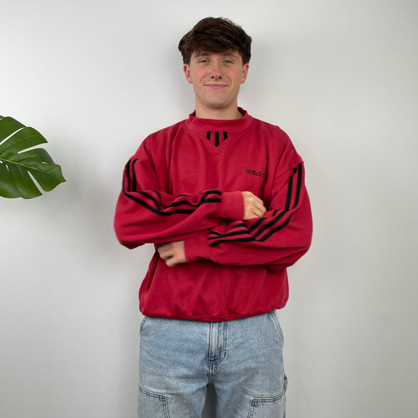 Adidas Red Embroidered Spell Out Sweatshirt (M)