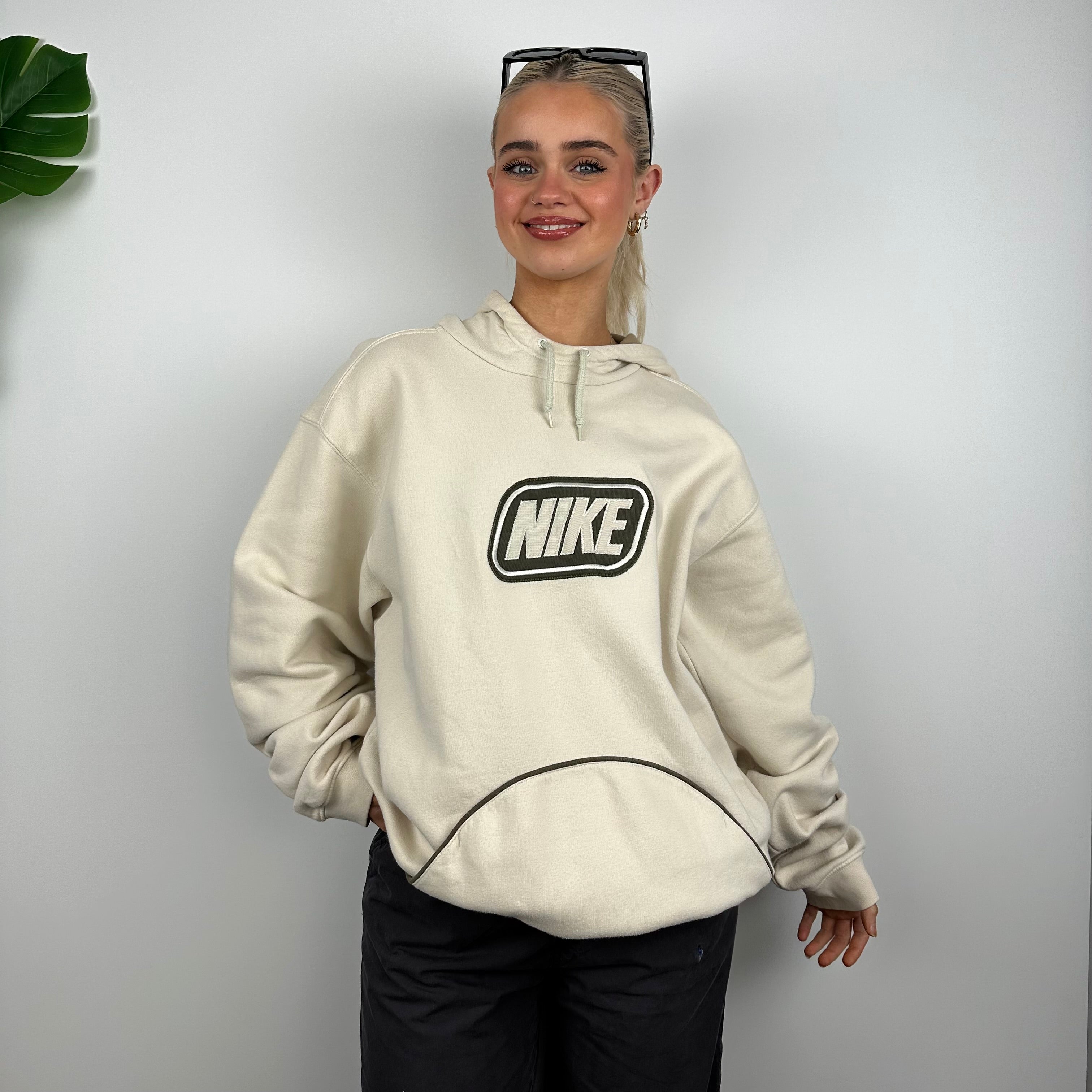 Nike Cream Embroidered Spell Out Hoodie (L)