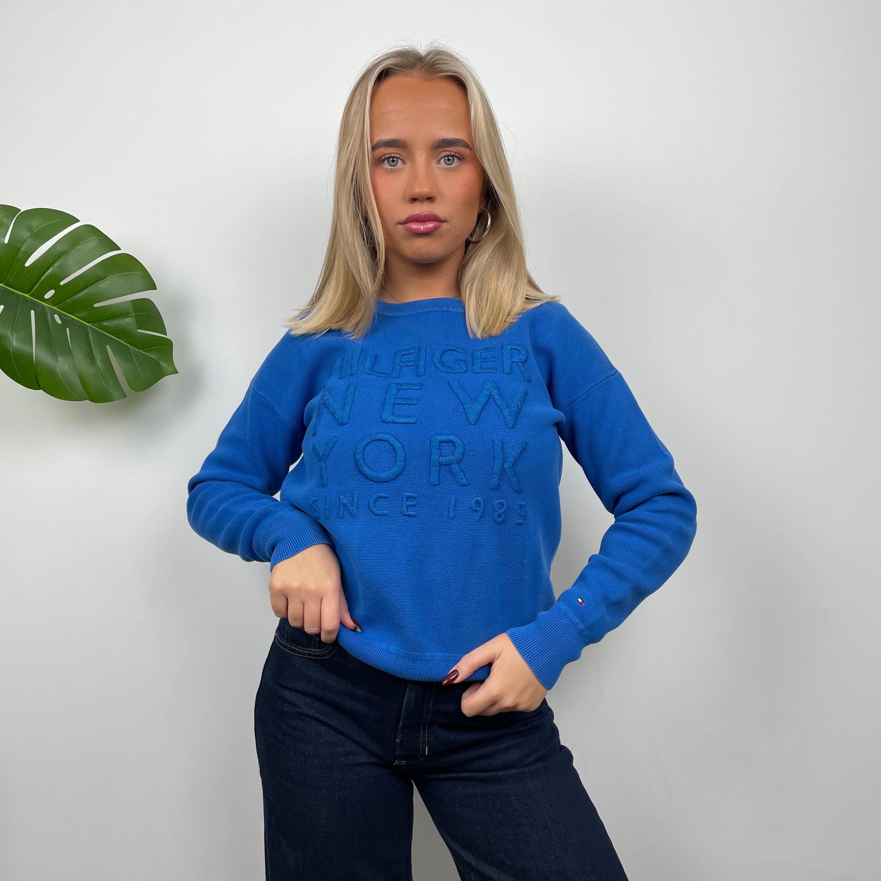 Tommy Hilfiger Blue Embroidered Spell Out Sweatshirt (S)