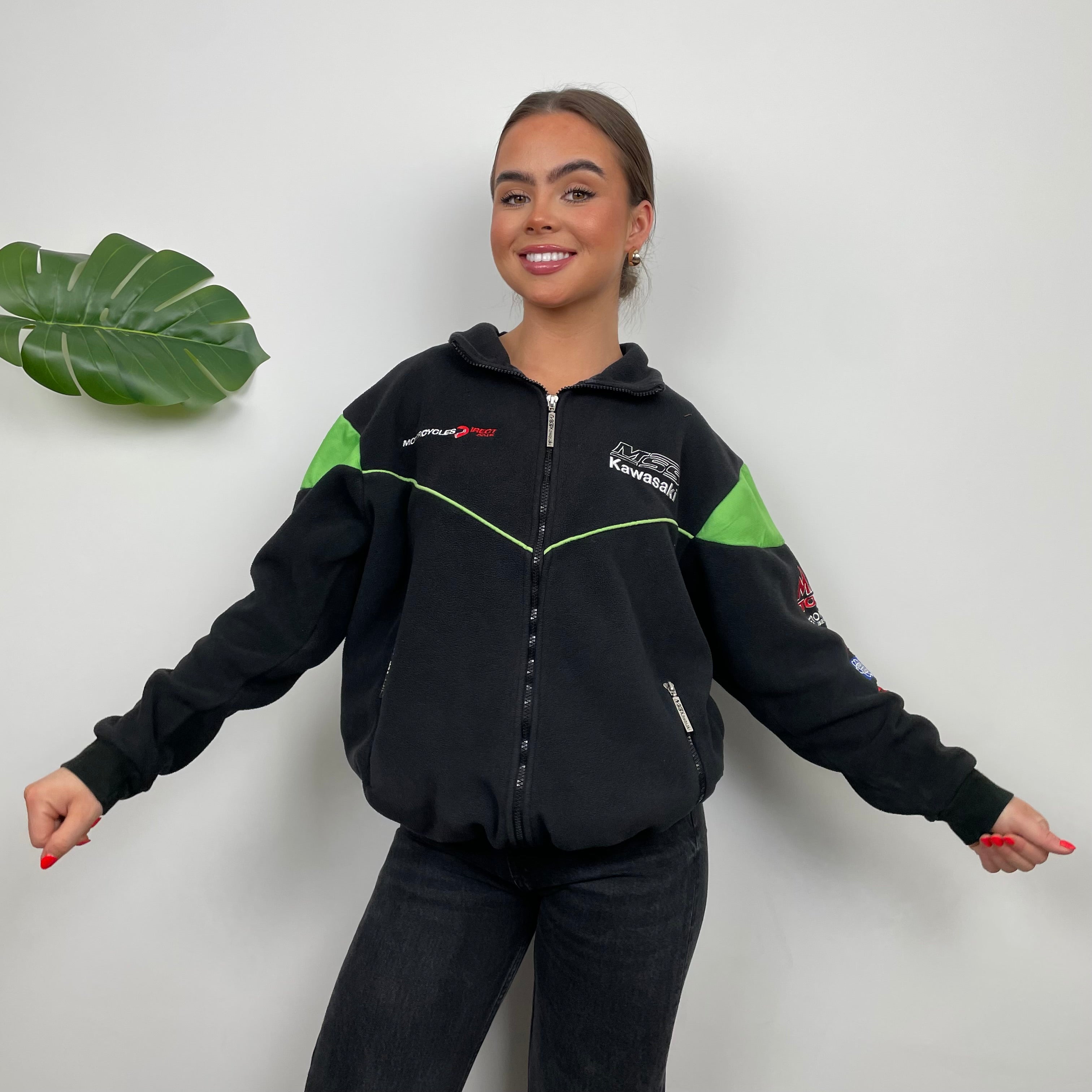 Kawasaki Racing RARE Black Embroidered Spell Out Zip Up (S)