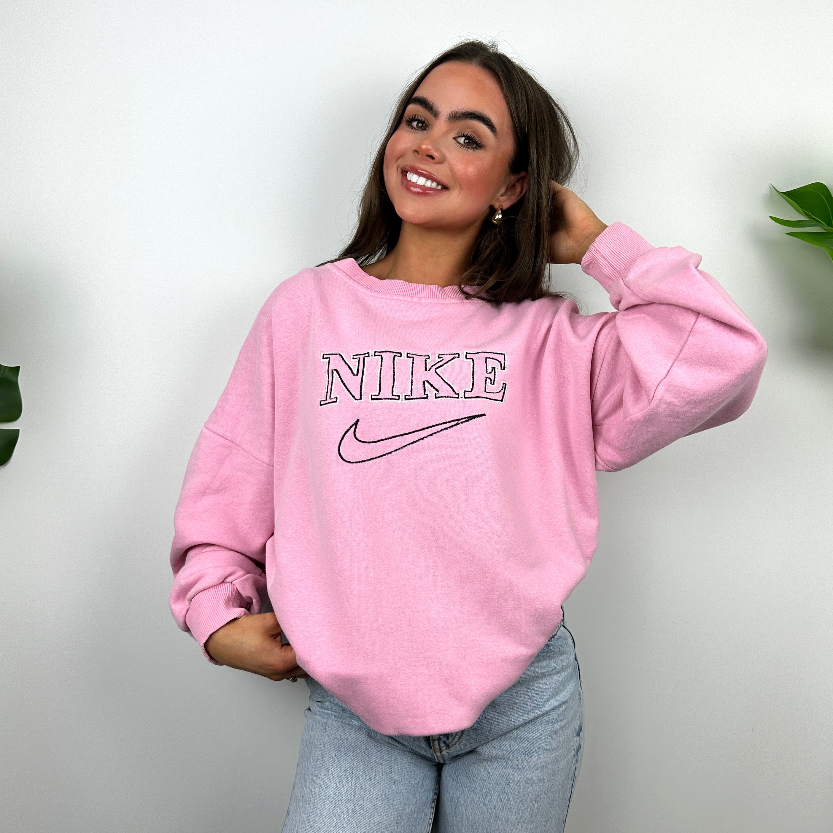 Nike Baby Pink Embroidered Spell Out Sweatshirt (L)