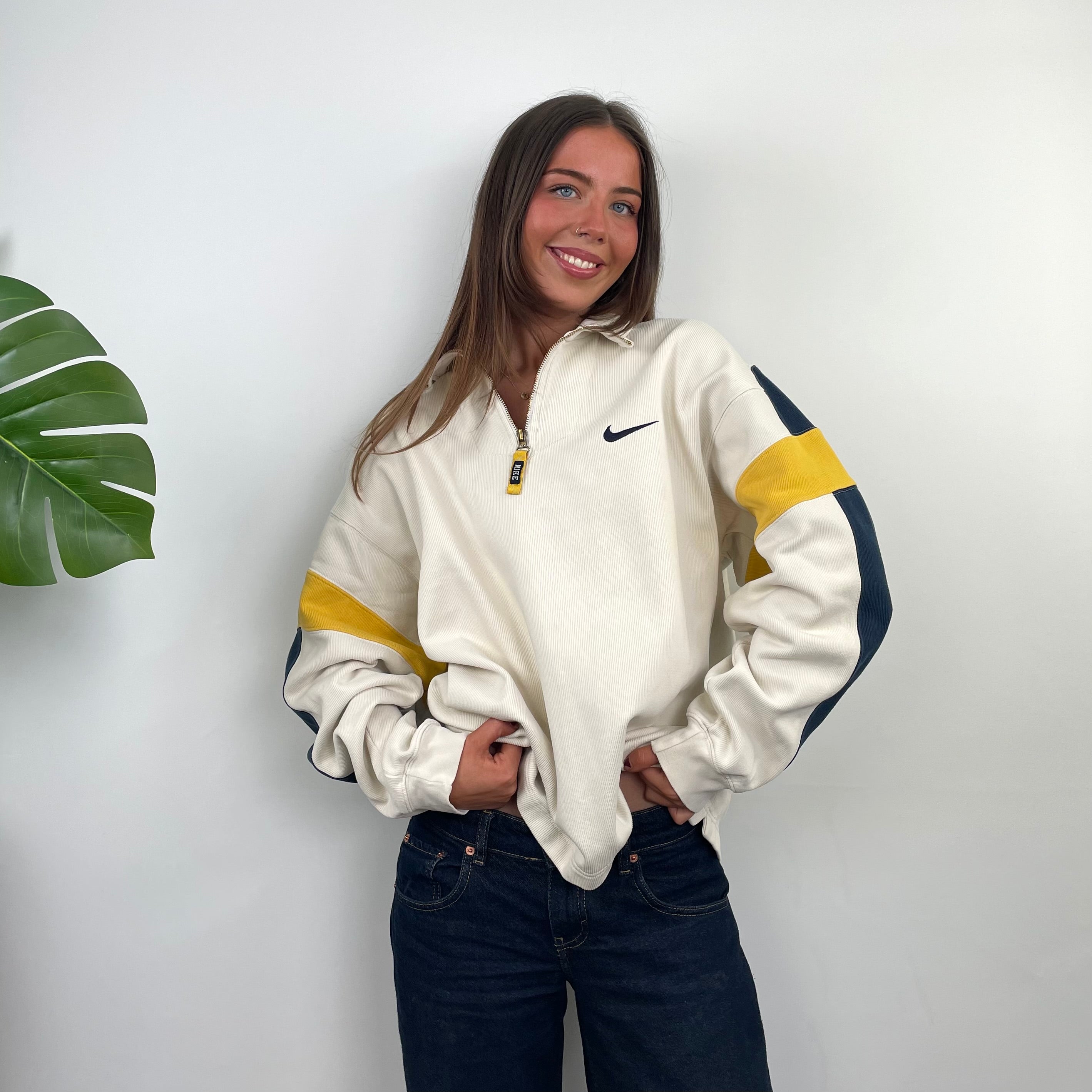Nike RARE Cream Embroidered Spell Quarter Zip Sweatshirt (L)