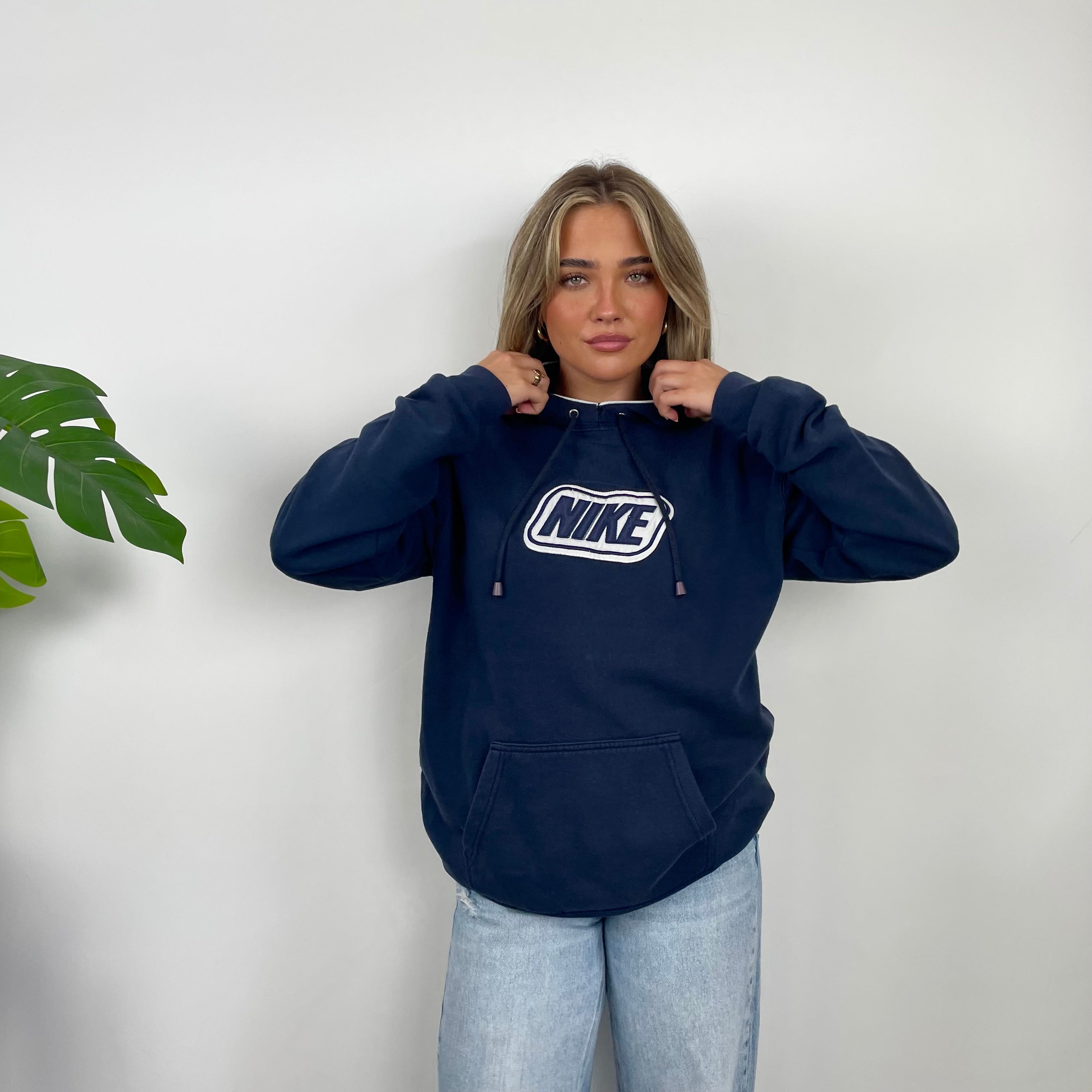 Nike Navy Embroidered Spell Out Hoodie (M)