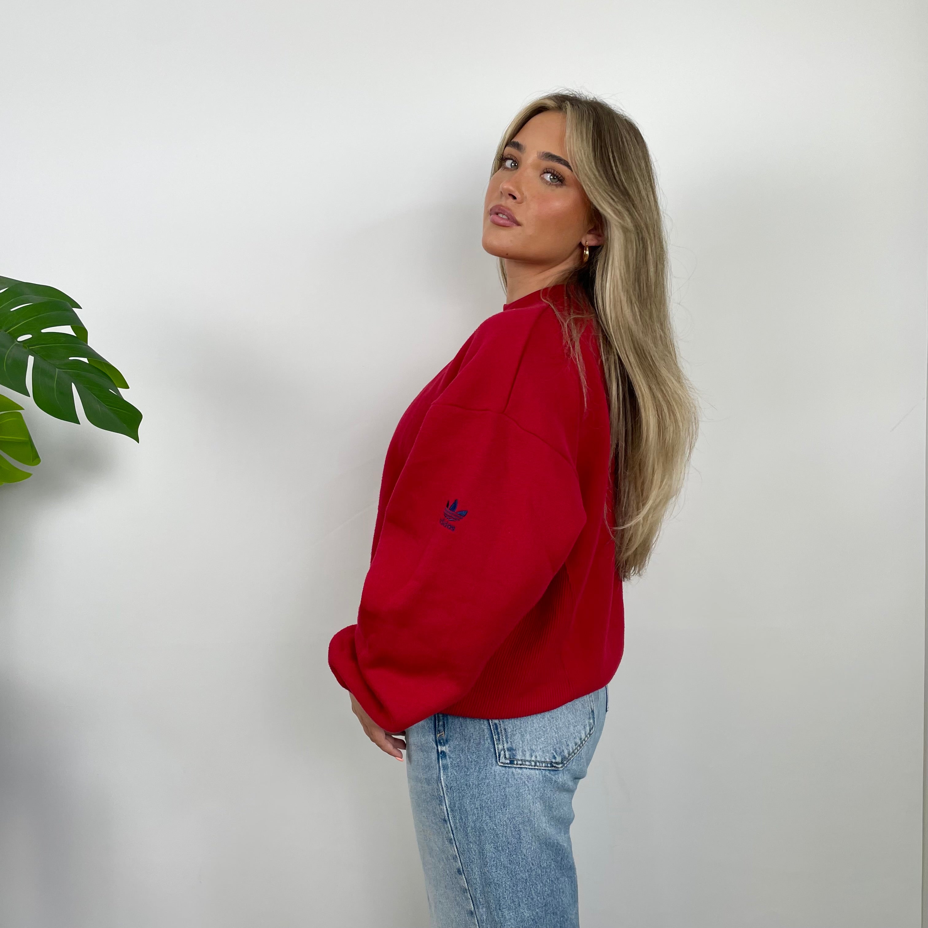 Adidas Red Embroidered Spell Out Sweatshirt (M)