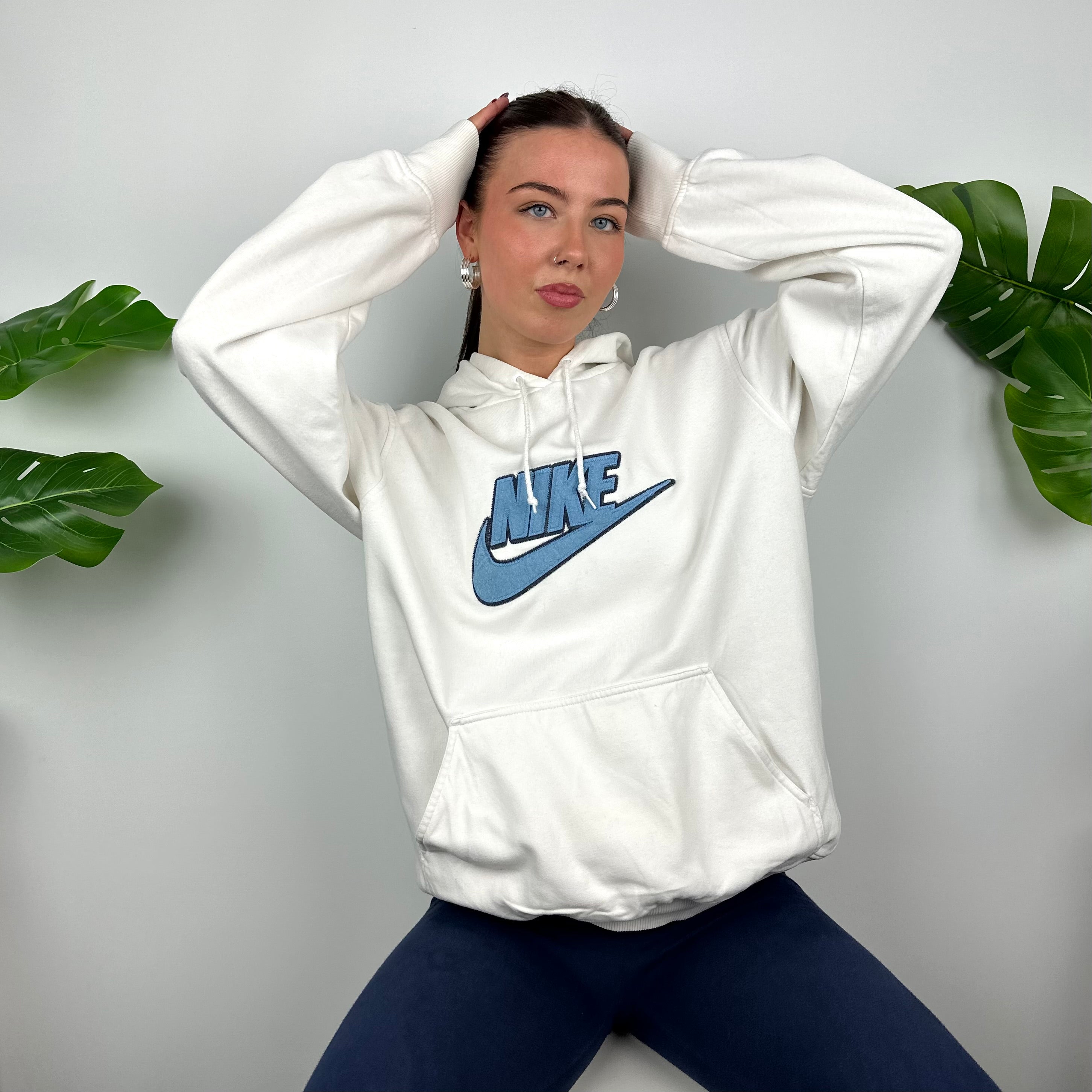 Nike RARE White Embroidered Spell Out Hoodie (L)