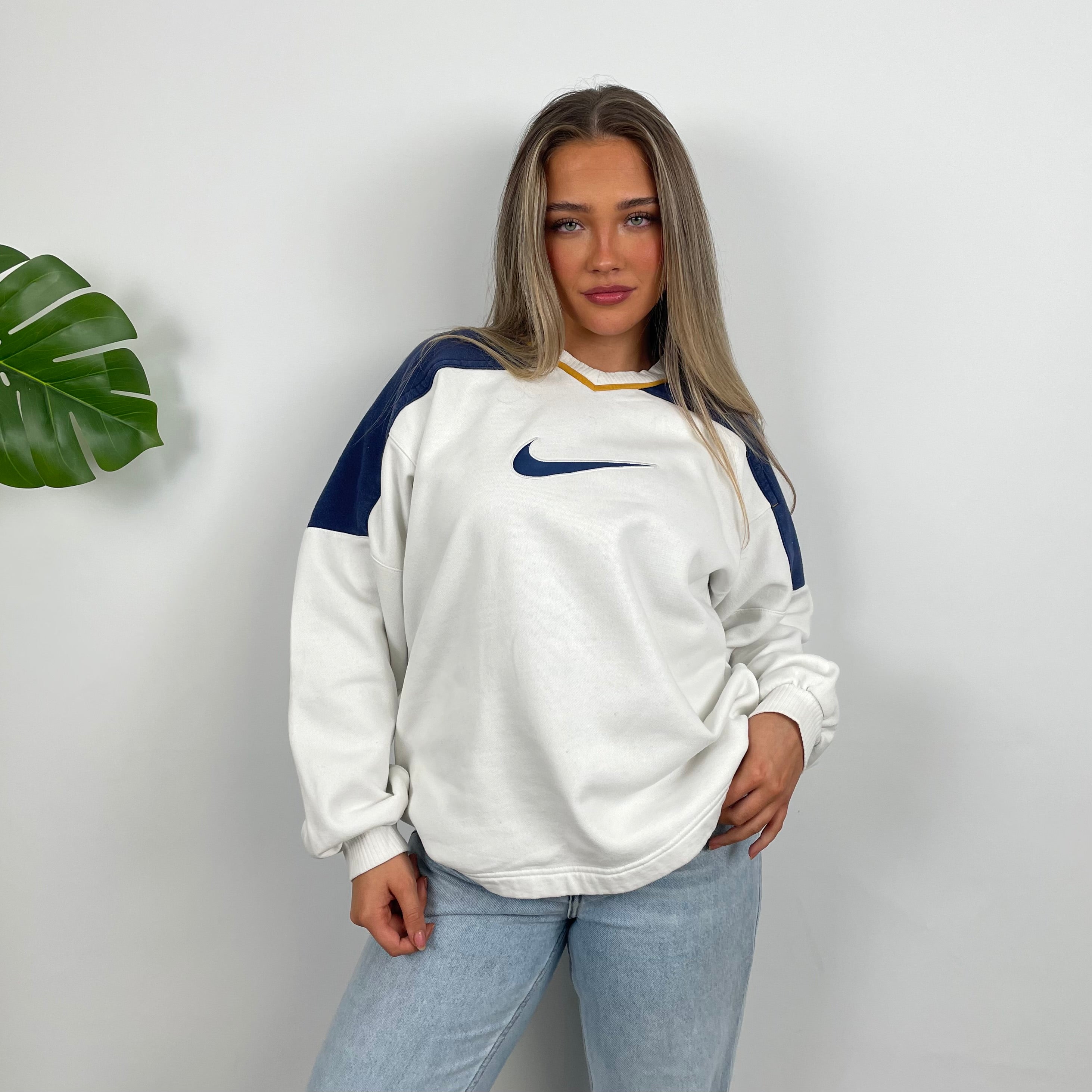 Nike White Embroidered Swoosh Sweatshirt (M)