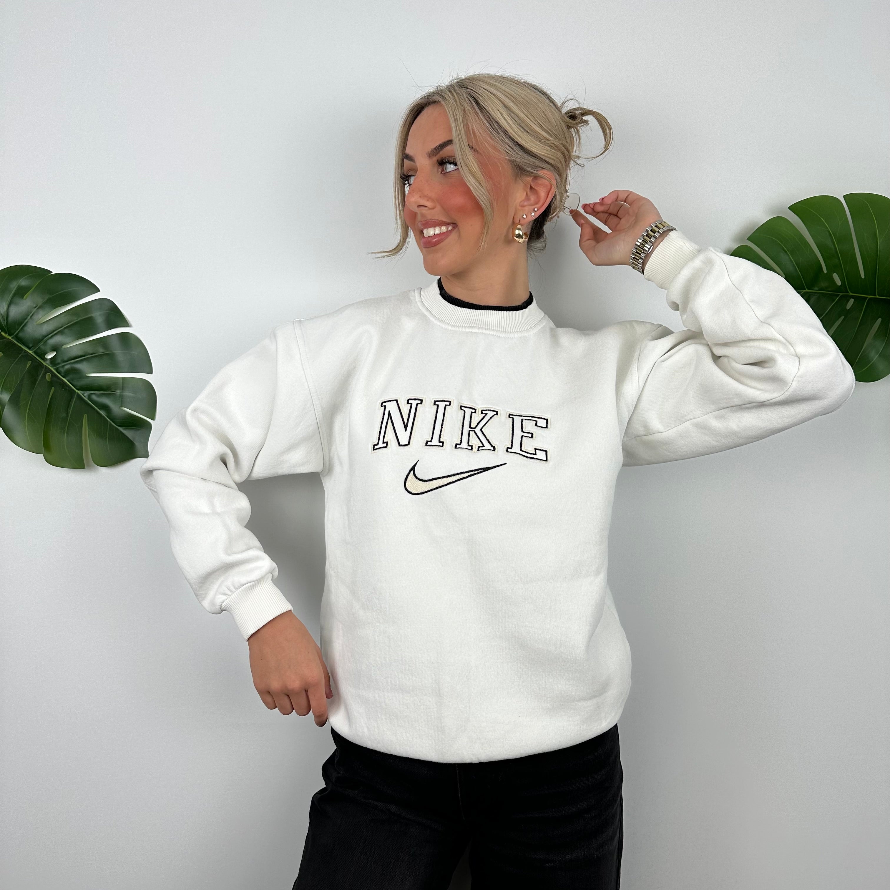 Nike White Embroidered Spell Out Sweatshirt (M)