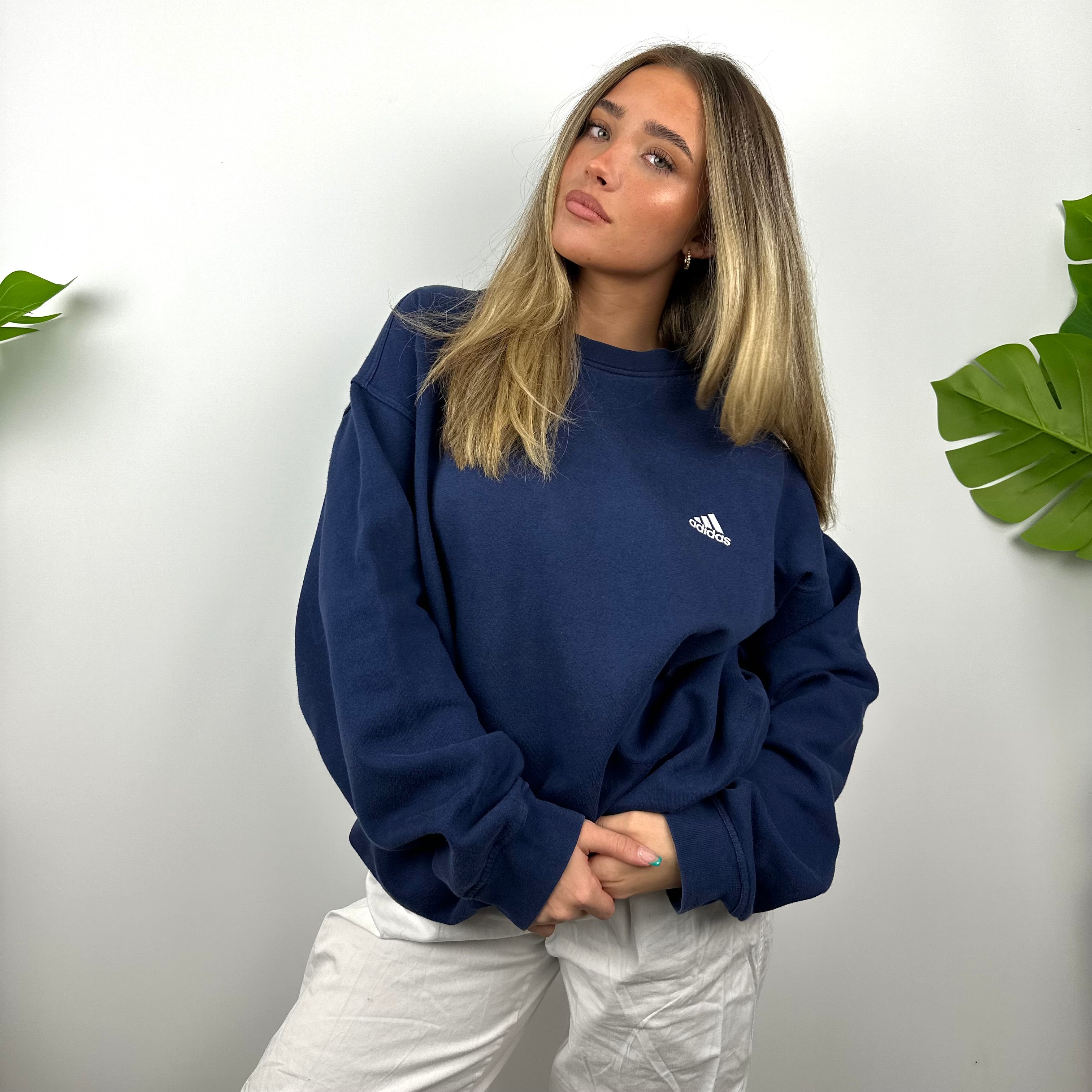 Adidas Navy Embroidered Spell Out Sweatshirt (L)