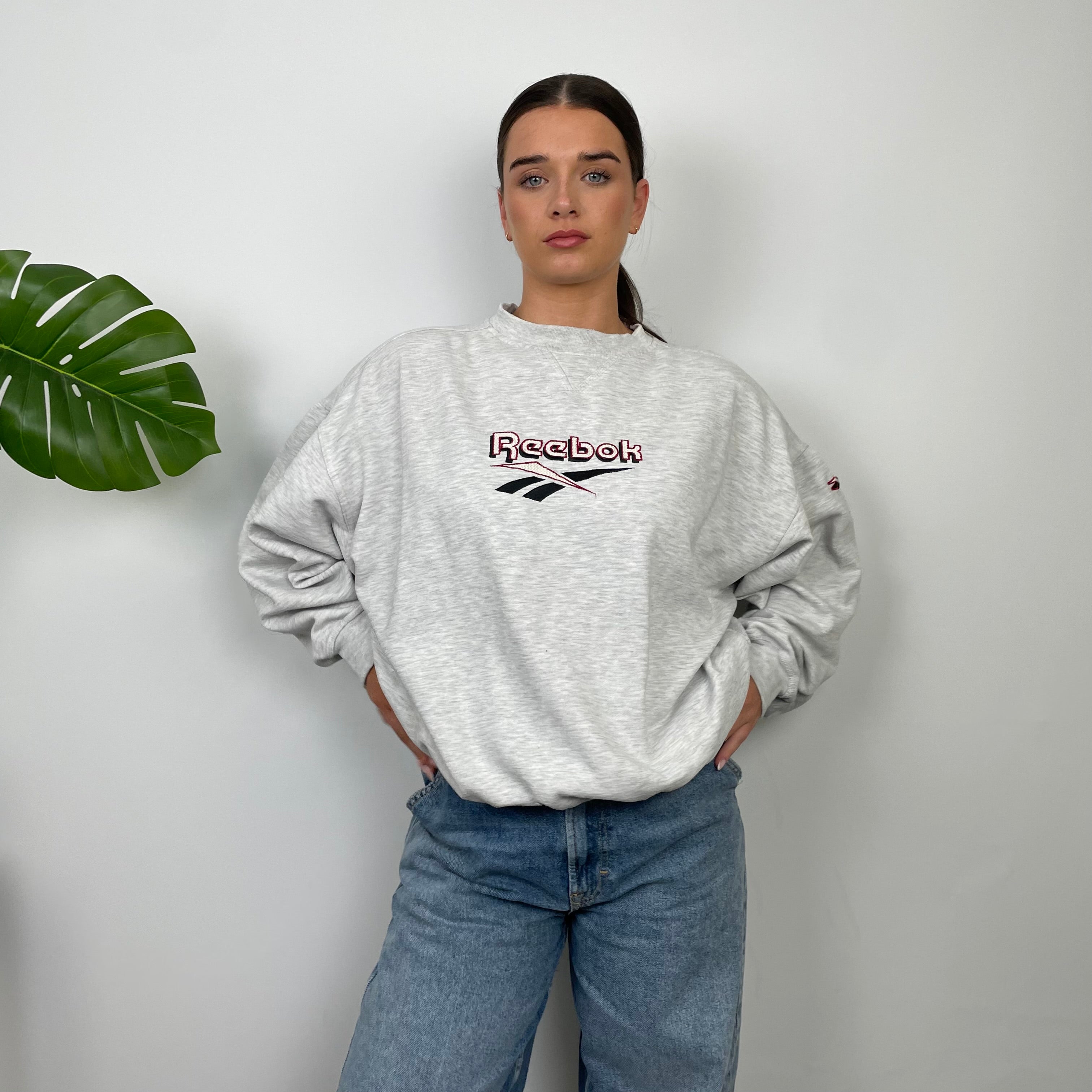 Reebok Grey Embroidered Spell Out Sweatshirt (L)