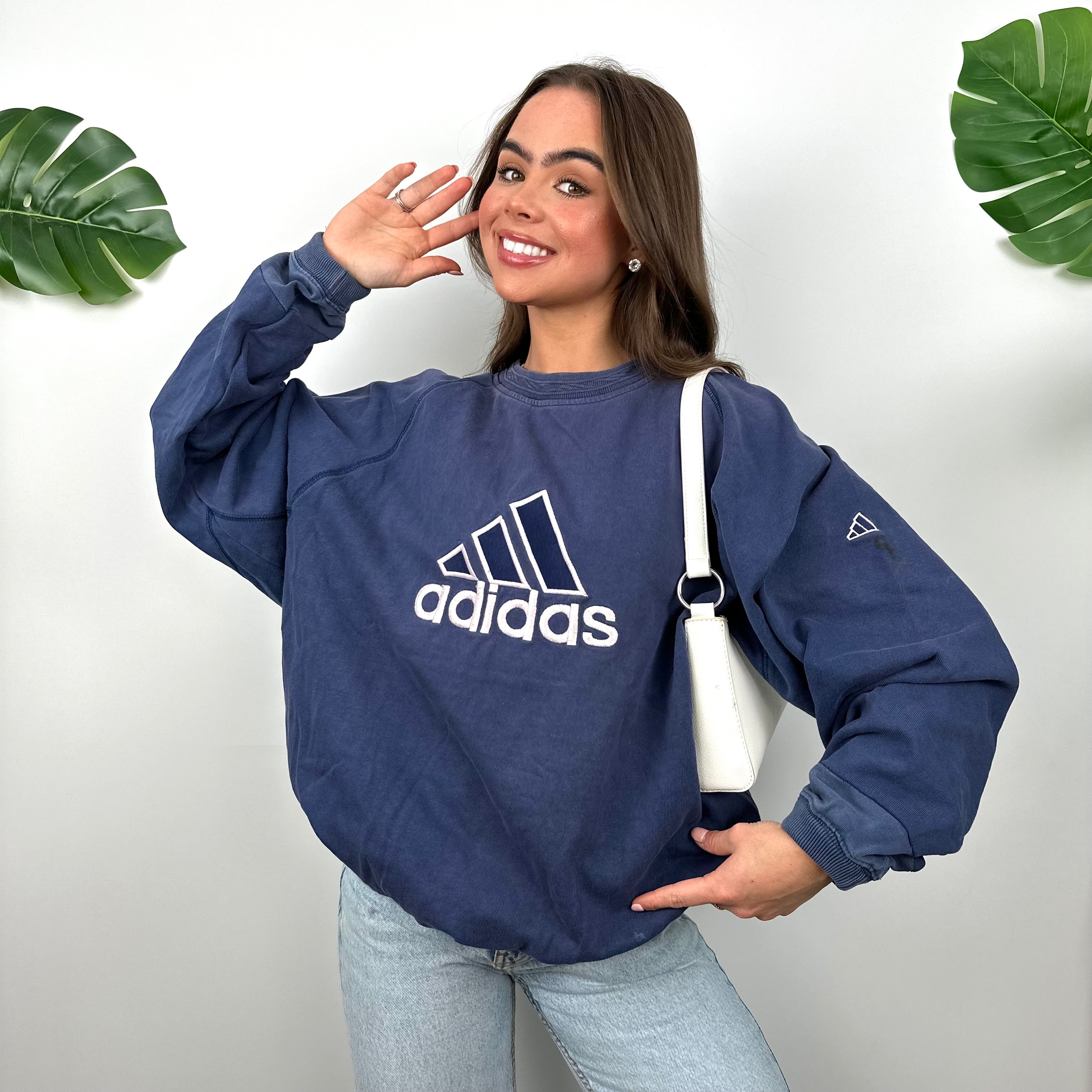 Adidas Navy Embroidered Spell Out Sweatshirt (L)