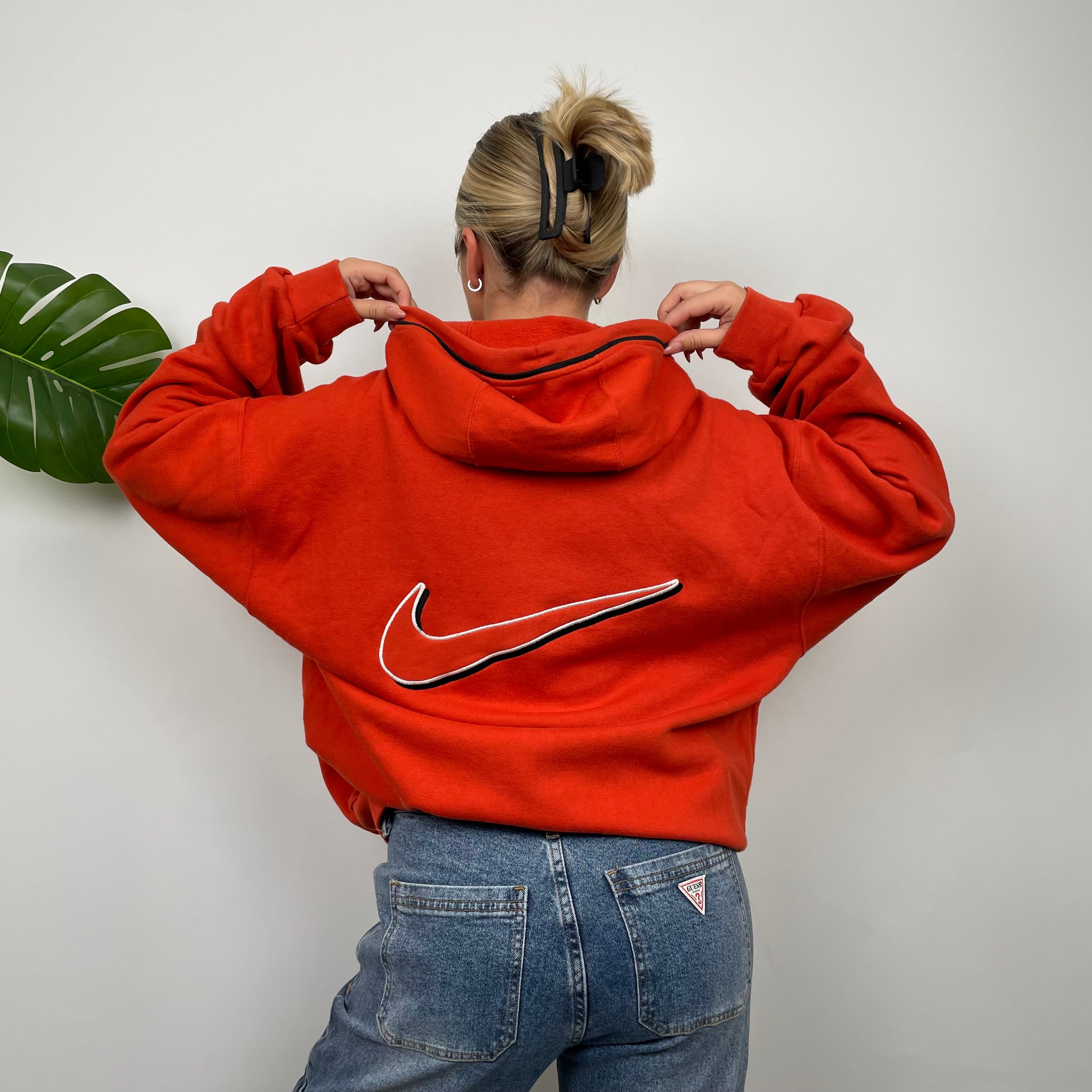 Nike Orange Embroidered Swoosh Zip Up Hoodie Jacket (L)