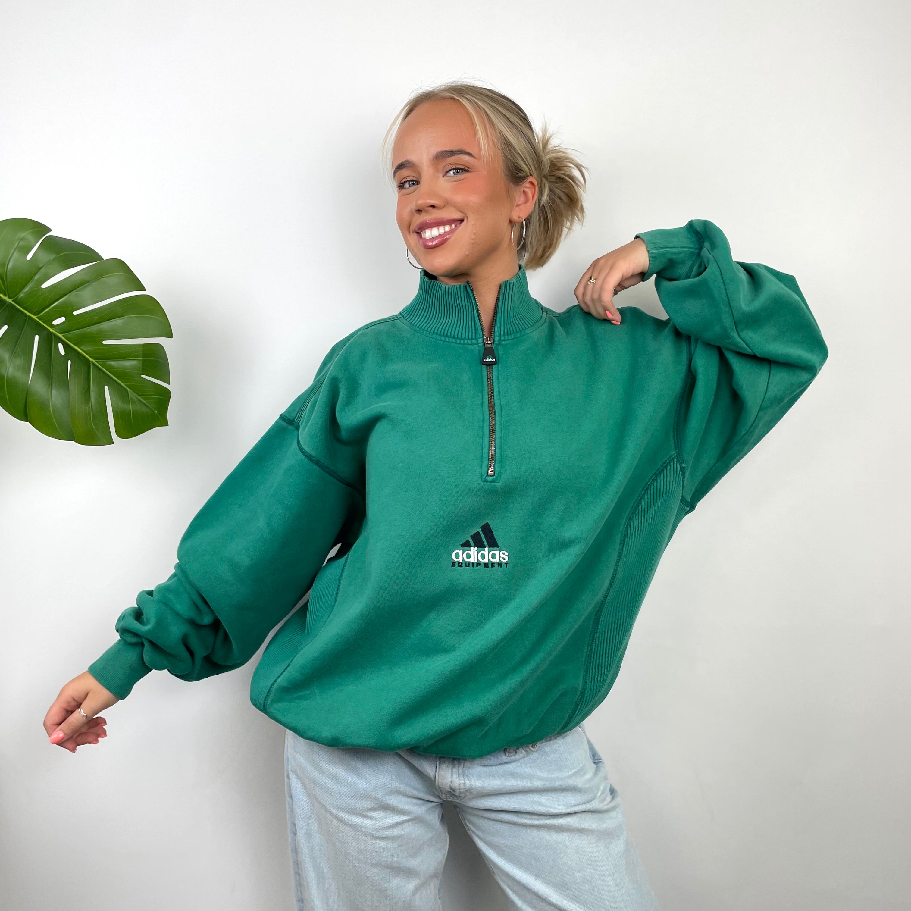 Adidas Equipment RARE Green Embroidered Spell Out Quarter Zip Up (L)