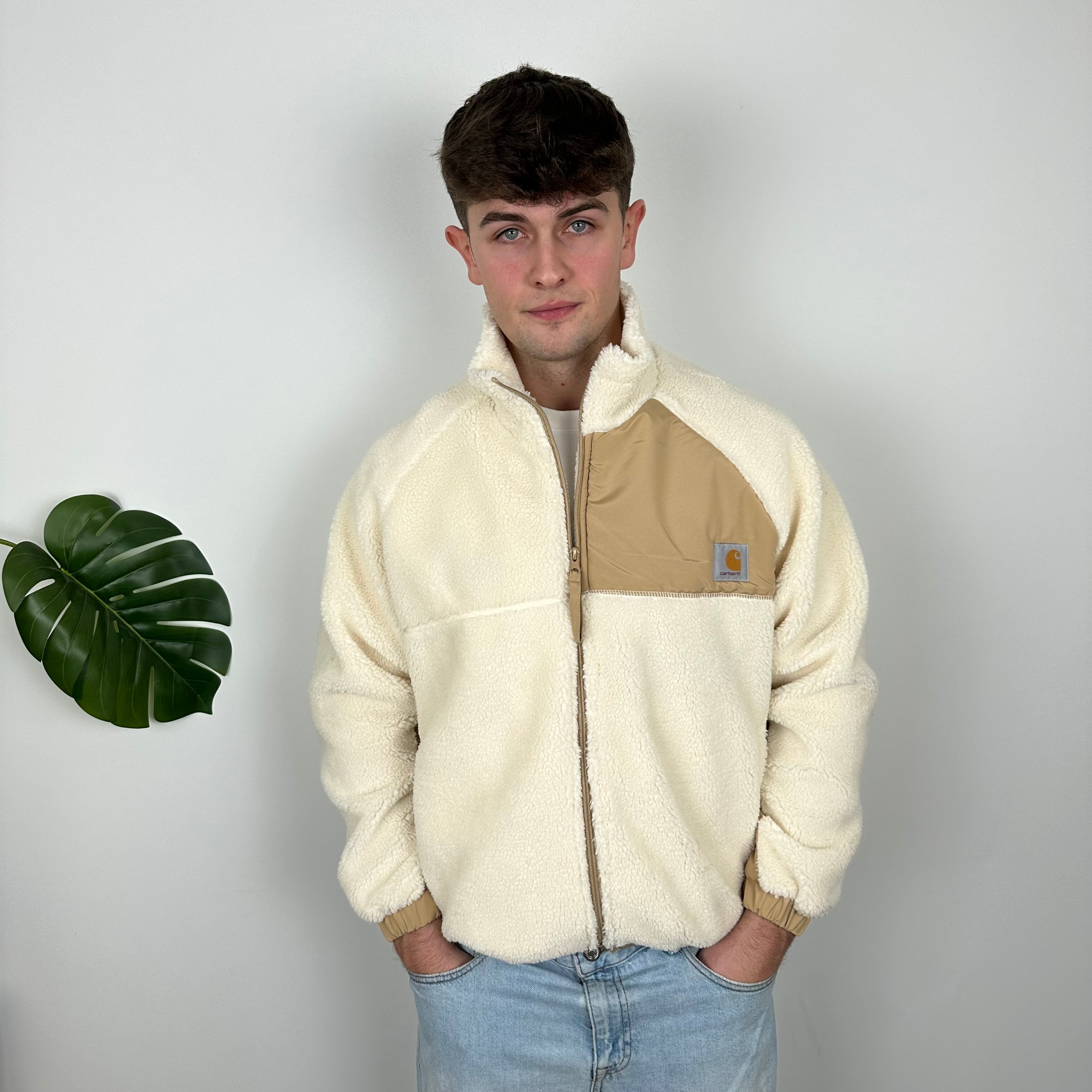 Carhartt Cream Teddy Bear Sherpa Fleece Zip Up Jacket (M)
