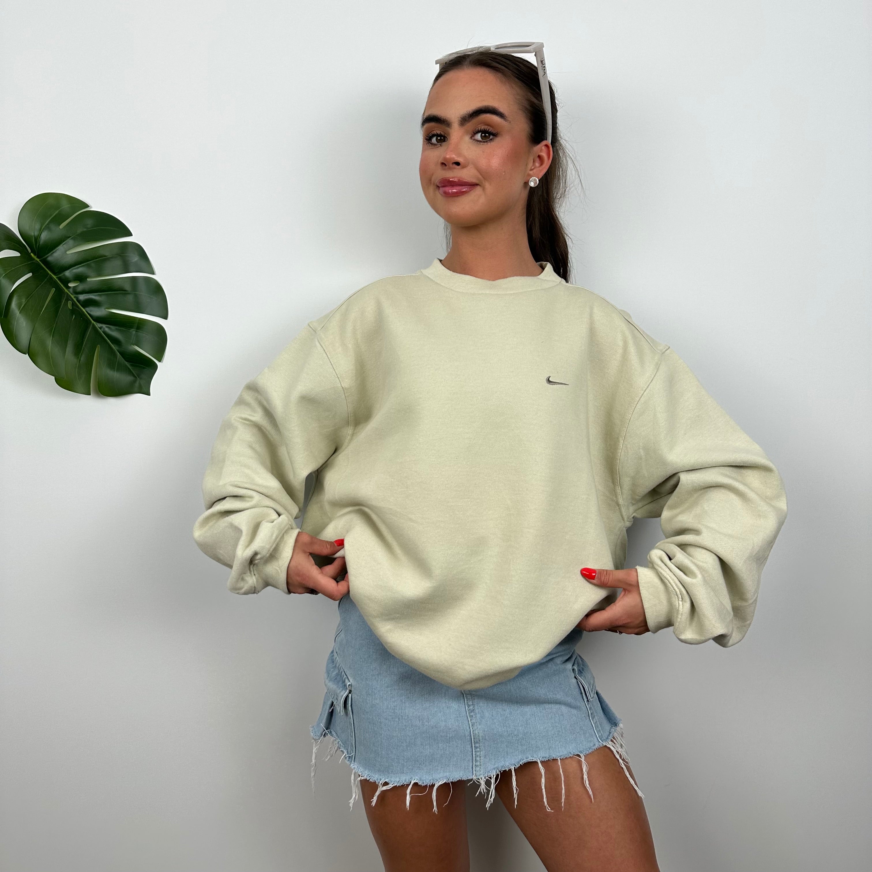 Nike Cream Embroidered Swoosh Sweatshirt (M)