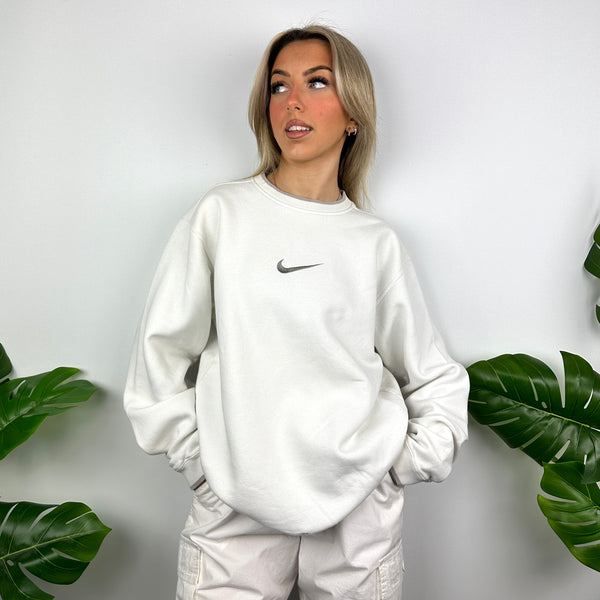 Nike White Embroidered Swoosh Sweatshirt (M)