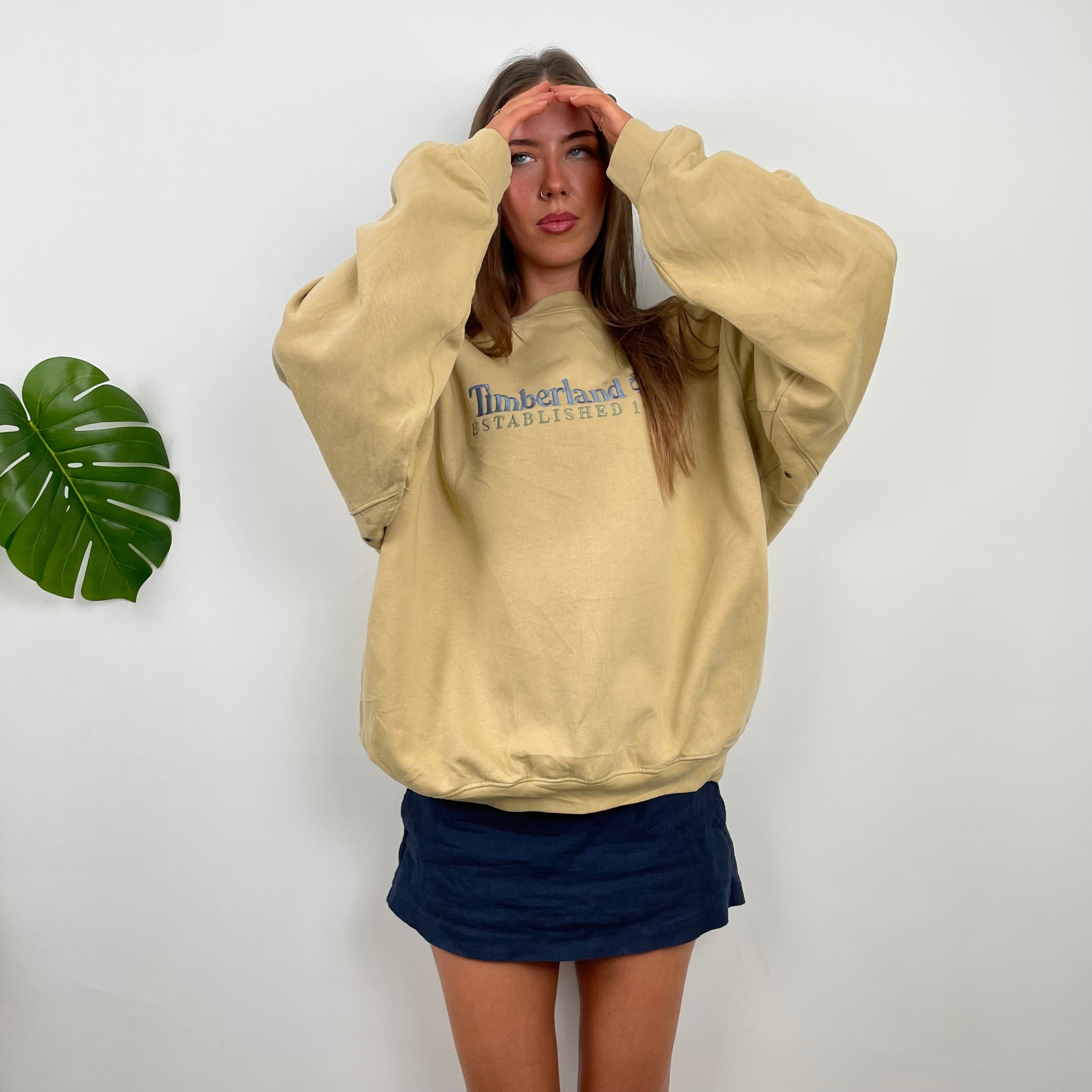 Timberland RARE Beige Embroidered Spell Out Sweatshirt  (L)