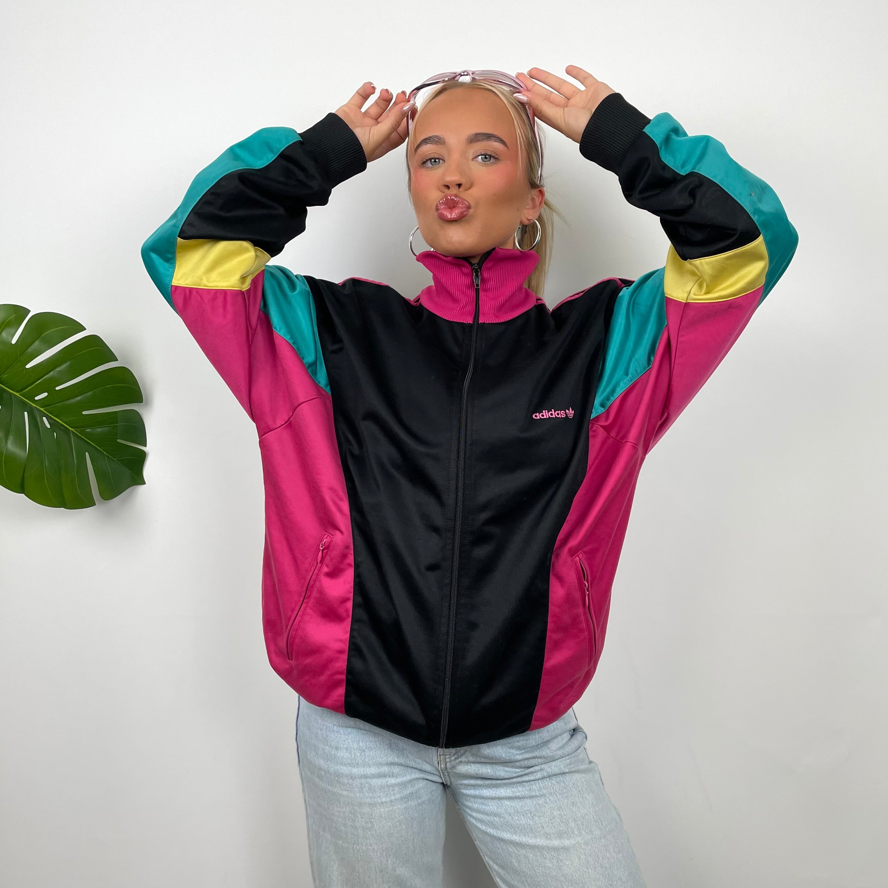 Adidas RARE Embroidered Spell Out Colour Block Zip Up Track Jacket (L)