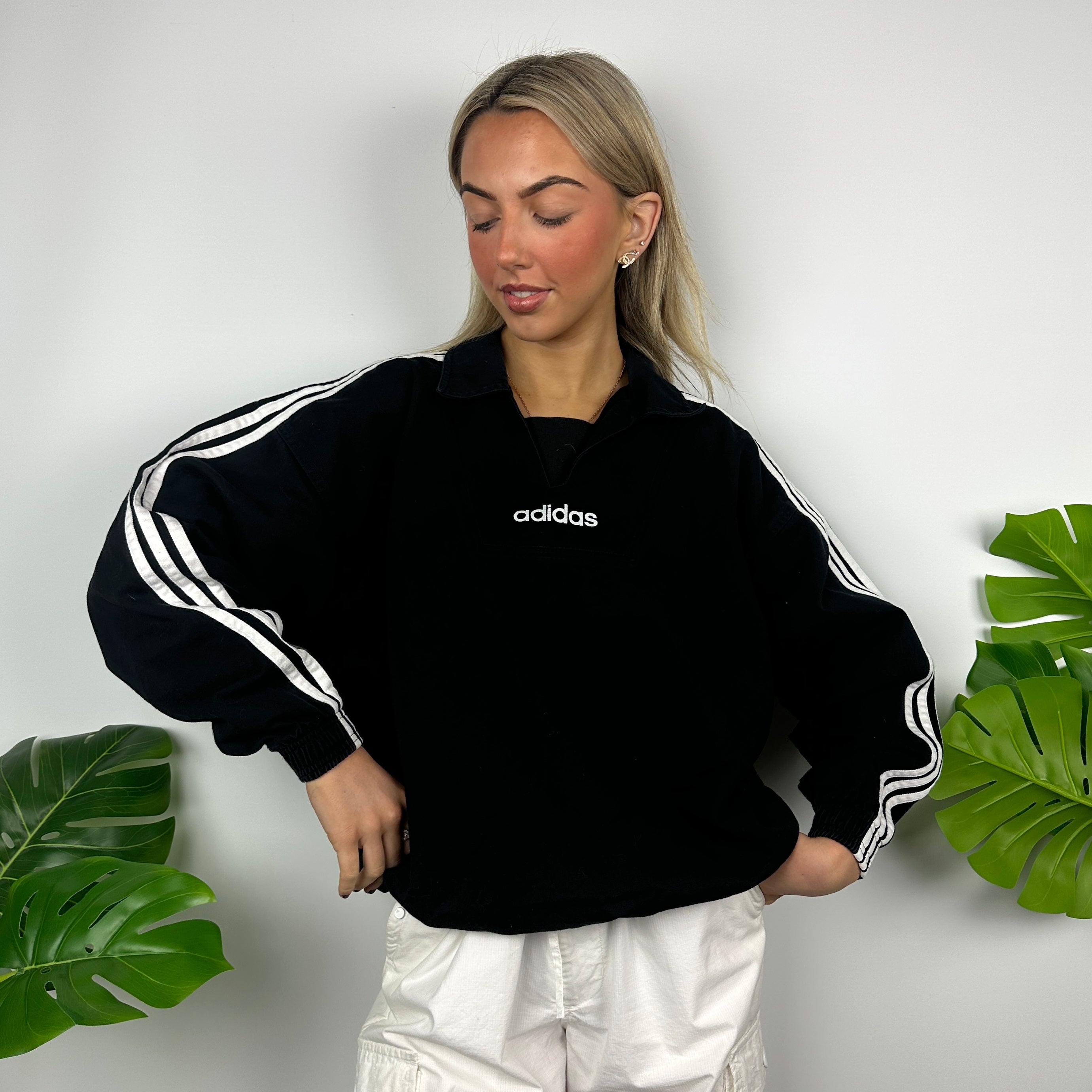 Adidas Black Embroidered Spell Out Sweatshirt (M)