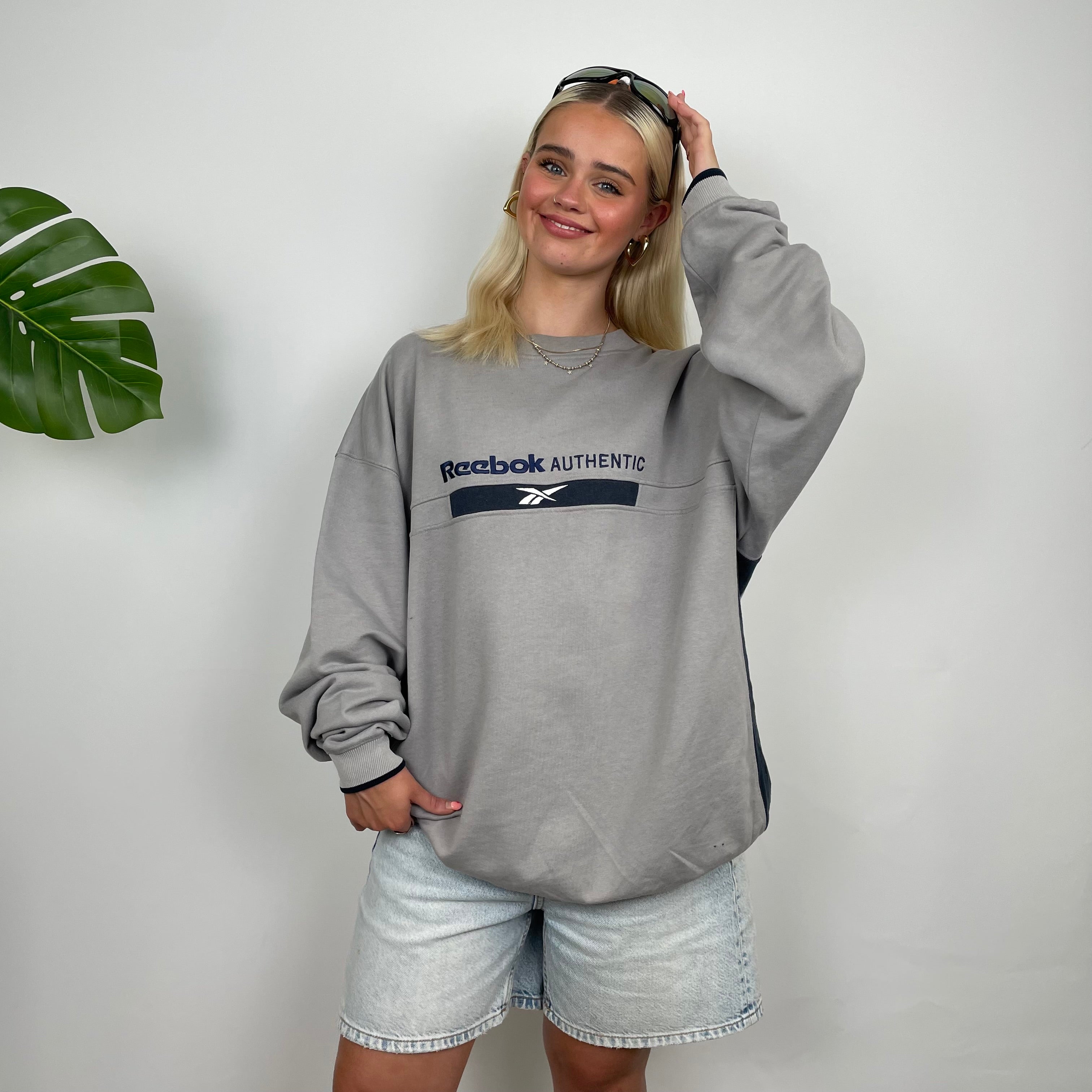 Reebok Authentic Grey Embroidered Spell Out Sweatshirt (XL)