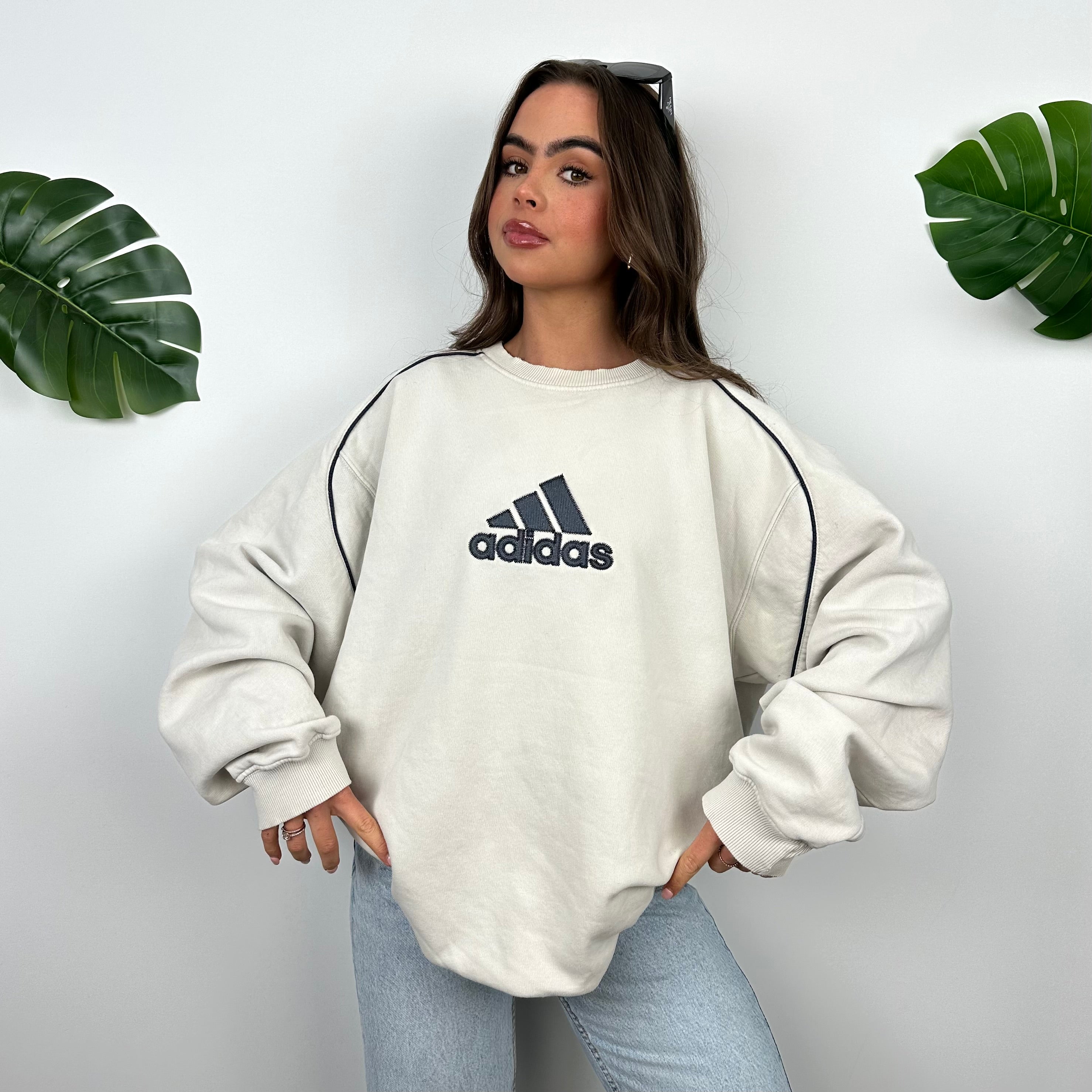 Adidas RARE White Embroidered Spell Out Sweatshirt (XL)