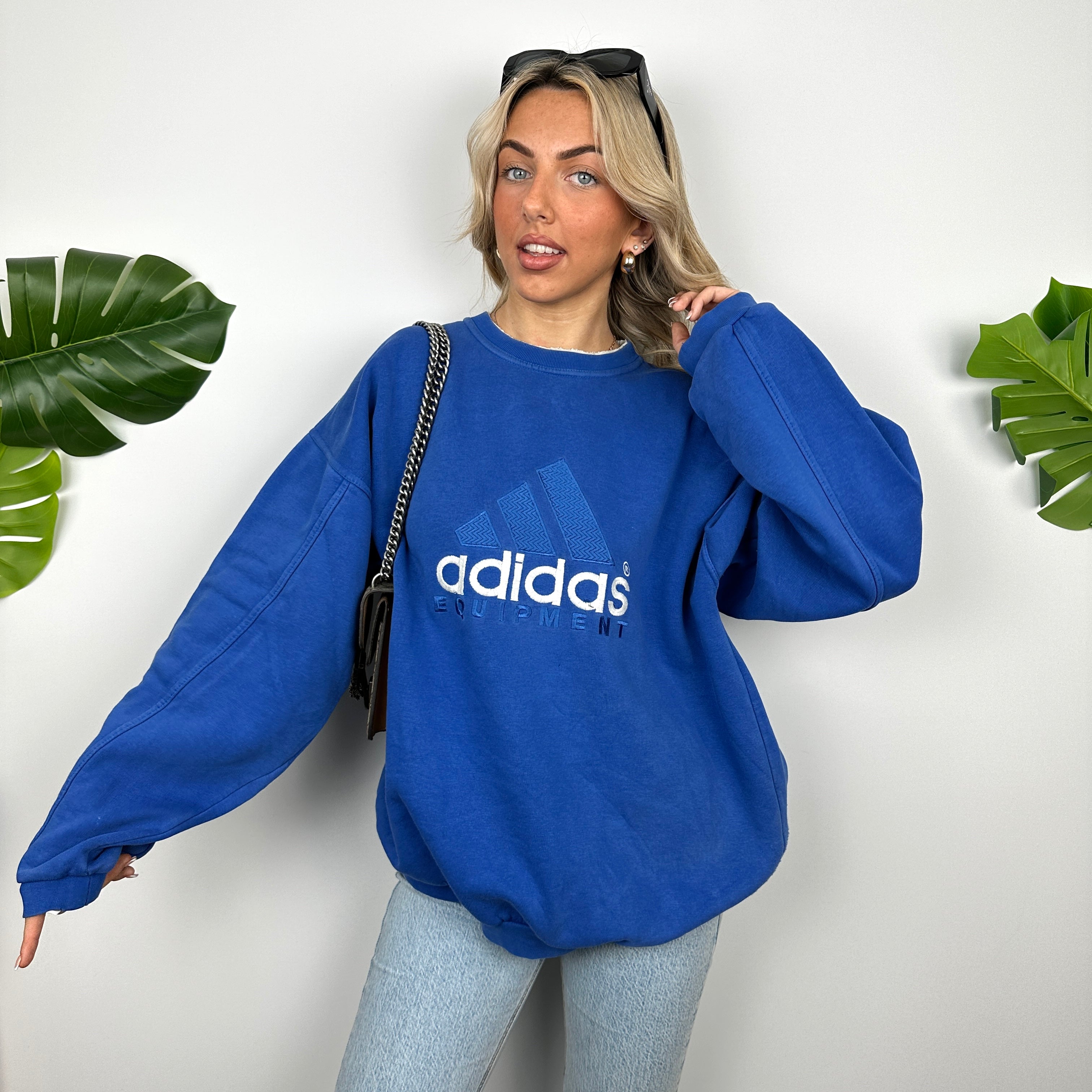 Adidas Equipment Blue Embroidered Spell Out Sweatshirt (L)