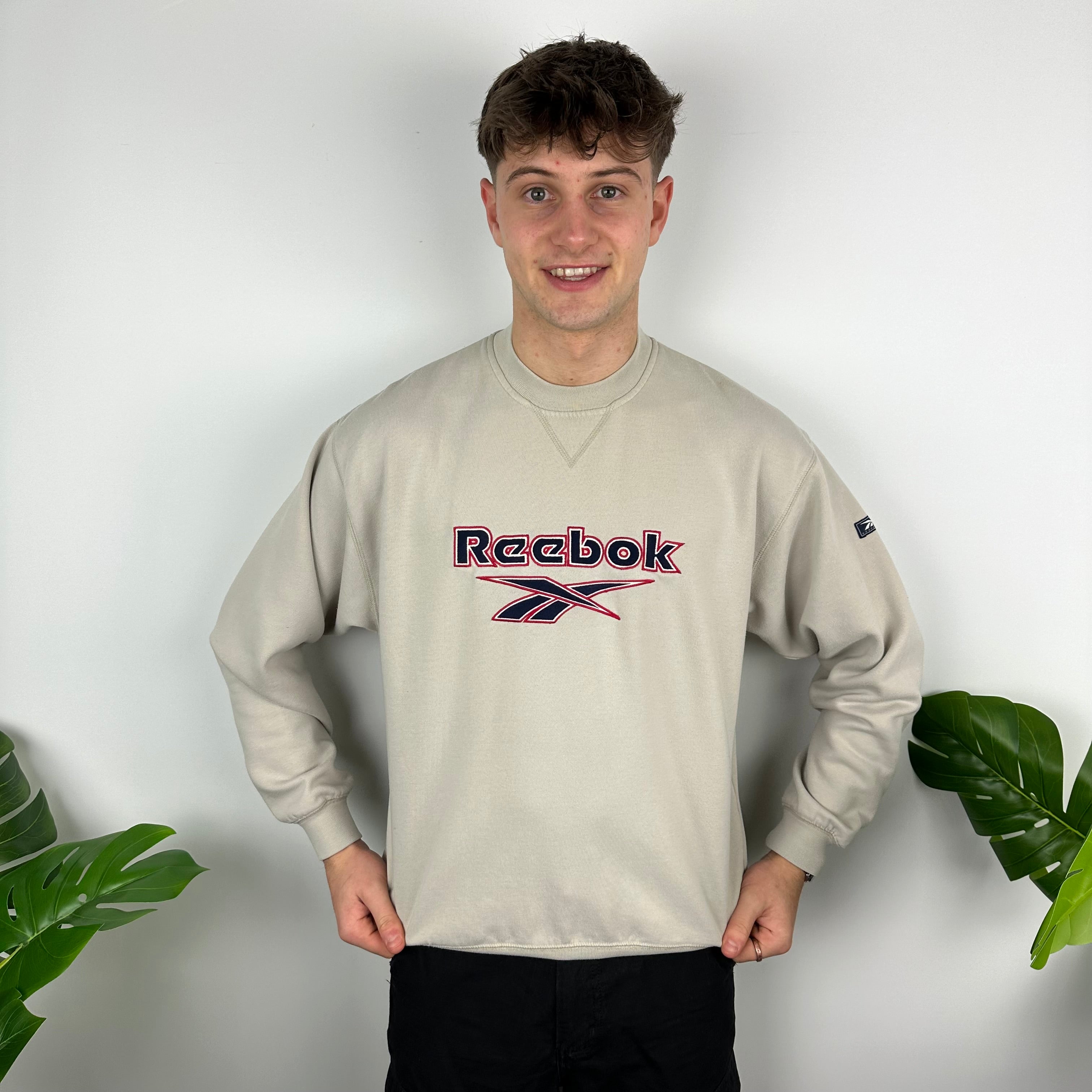 Reebok Beige Embroidered Spell Out Sweatshirt (M)
