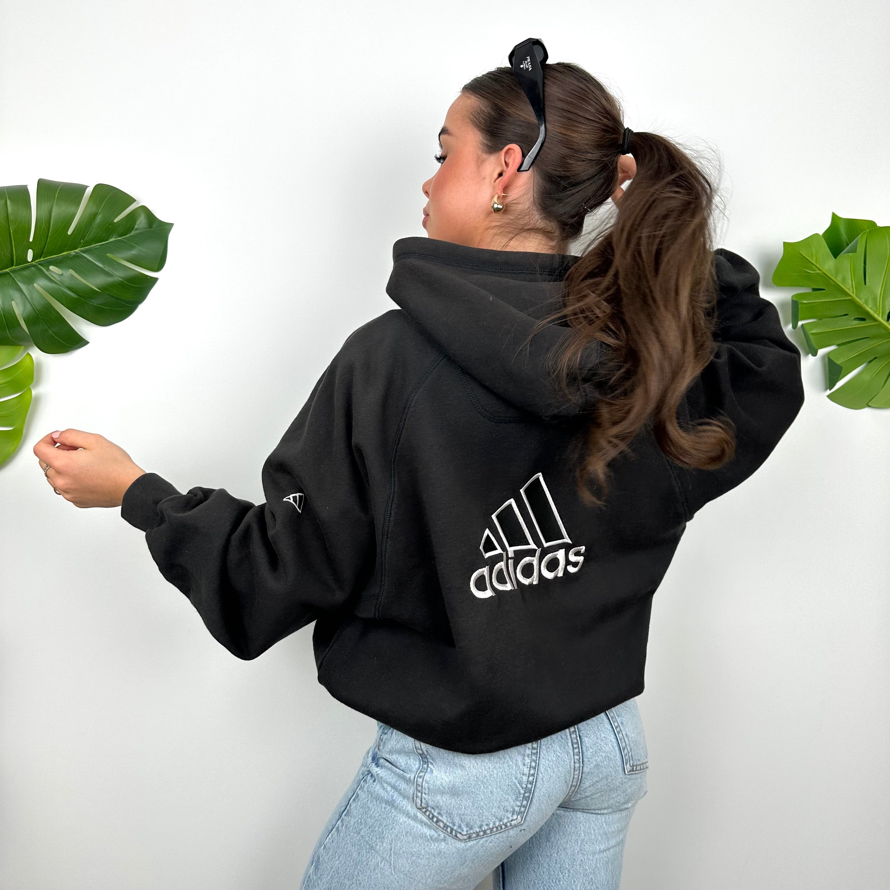 Adidas Black Embroidered Spell Out Zip Up Hoodie Jacket (M)