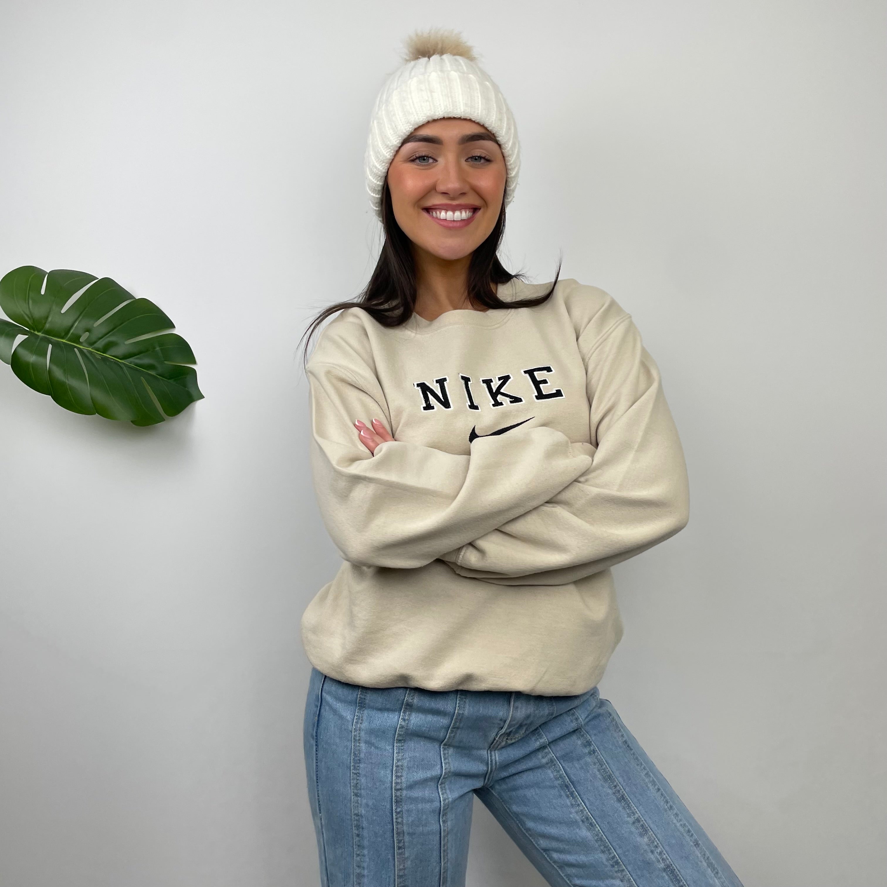 Nike RARE Cream Embroidered Spell Out Sweatshirt (M)