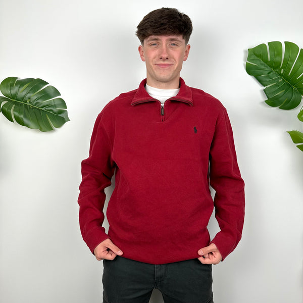 Polo Ralph Lauren Red Embroidered Logo Quarter Zip Sweatshirt (L)