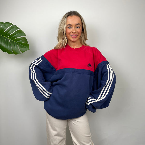 Adidas Red & Navy Embroidered Spell Out Sweatshirt (L)