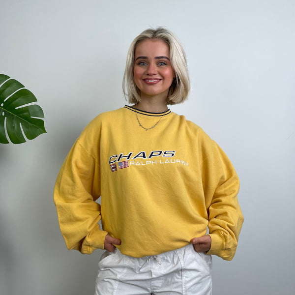 Chaps Ralph Lauren RARE Yellow Embroidered Spell Out Sweatshirt (L)