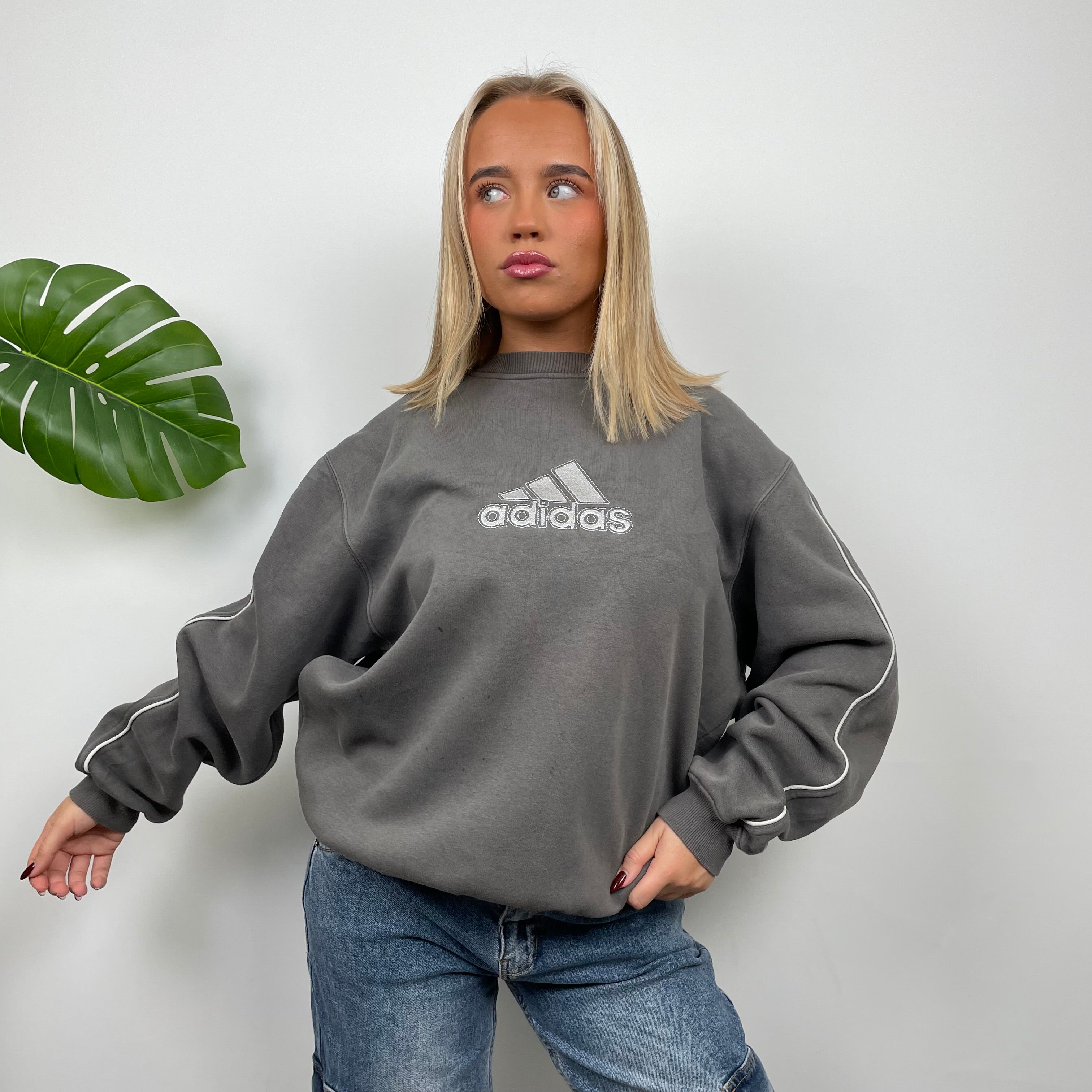 Adidas Grey Embroidered Spell Out Sweatshirt