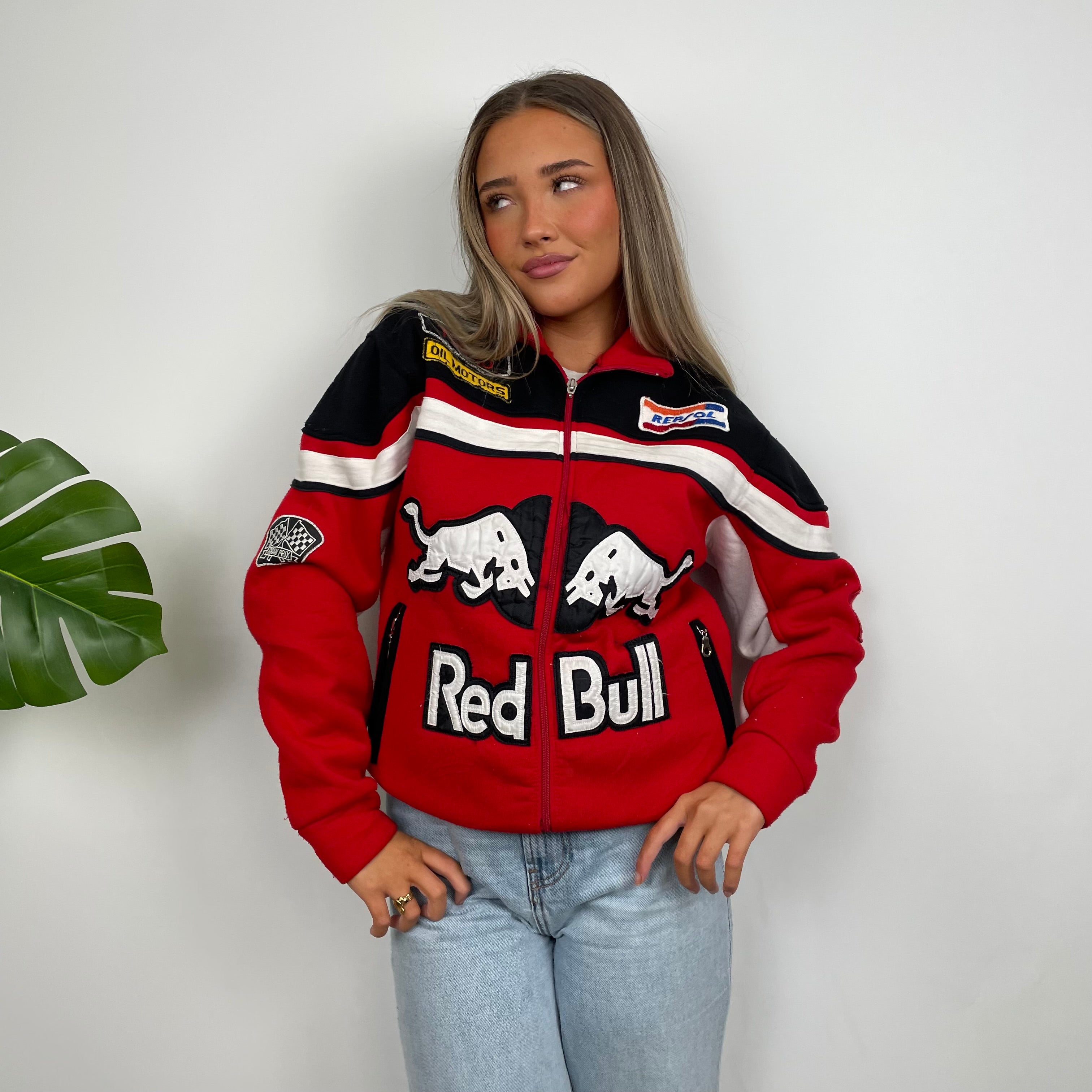 Red Bull Racing Red Embroidered Spell Out Zip Up Jacket (M)